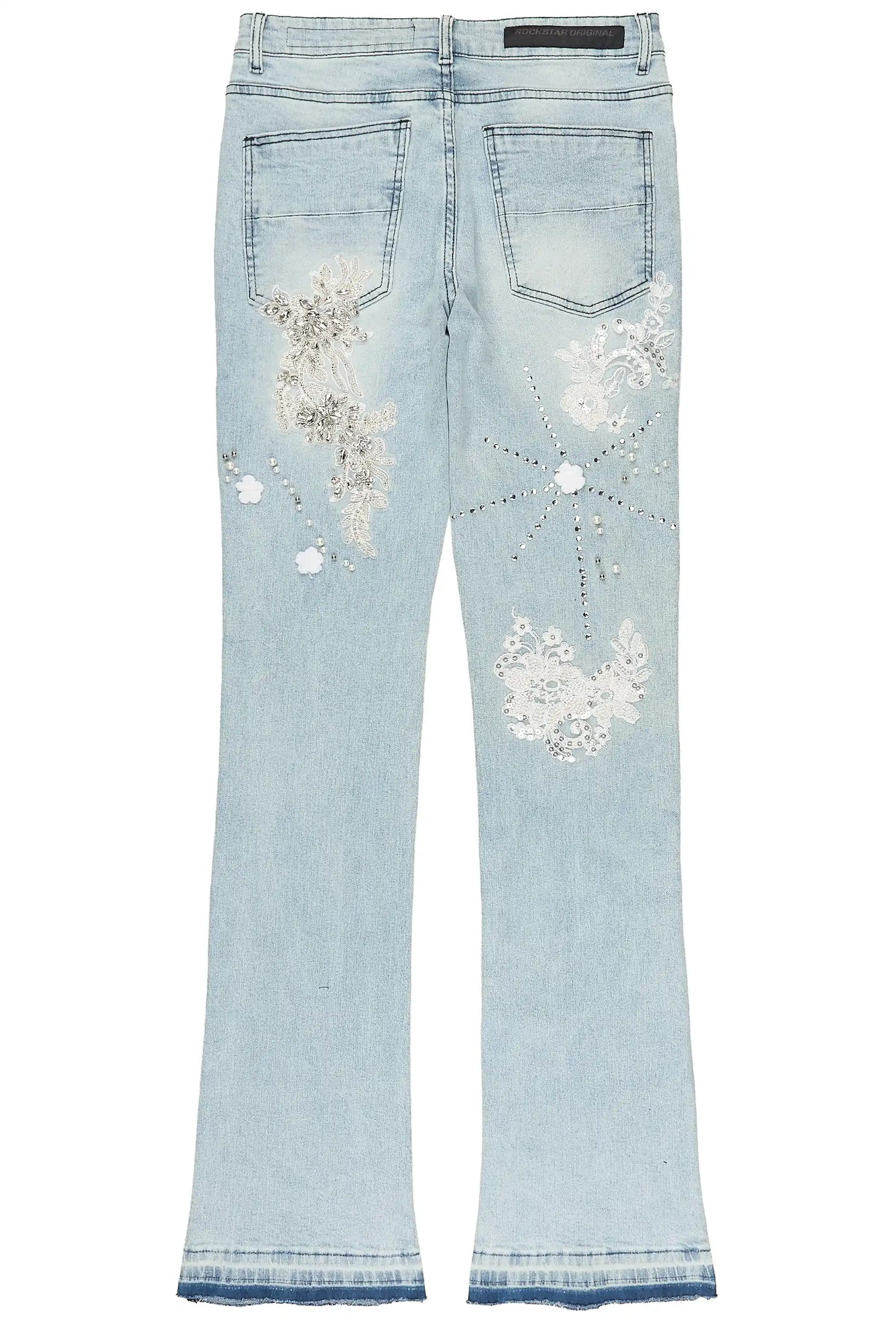 Yezen Light Blue Rhinestone Stacked Fit Jean