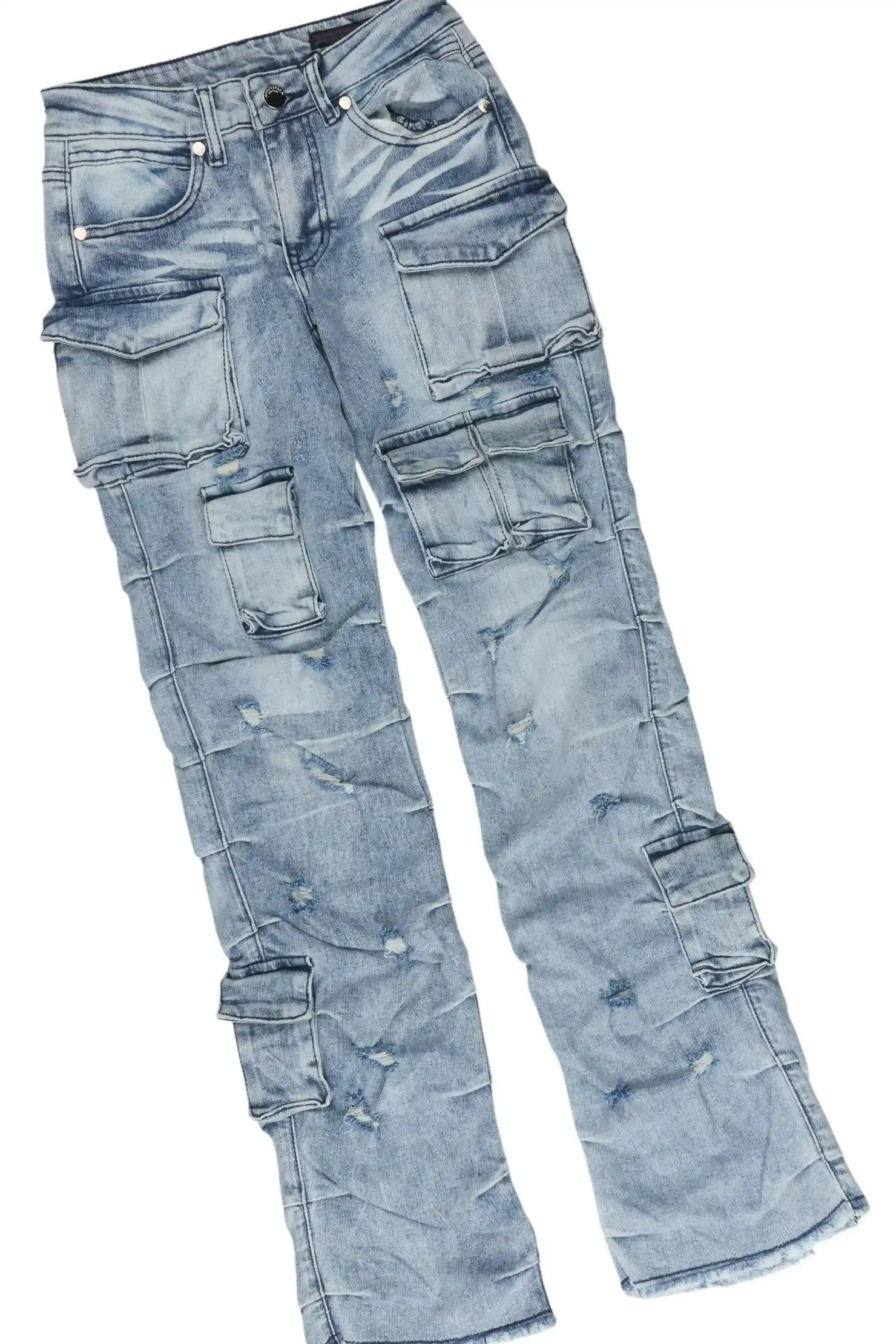 Girls Mabel White/Blue T-Shirt Stacked Jean Set
