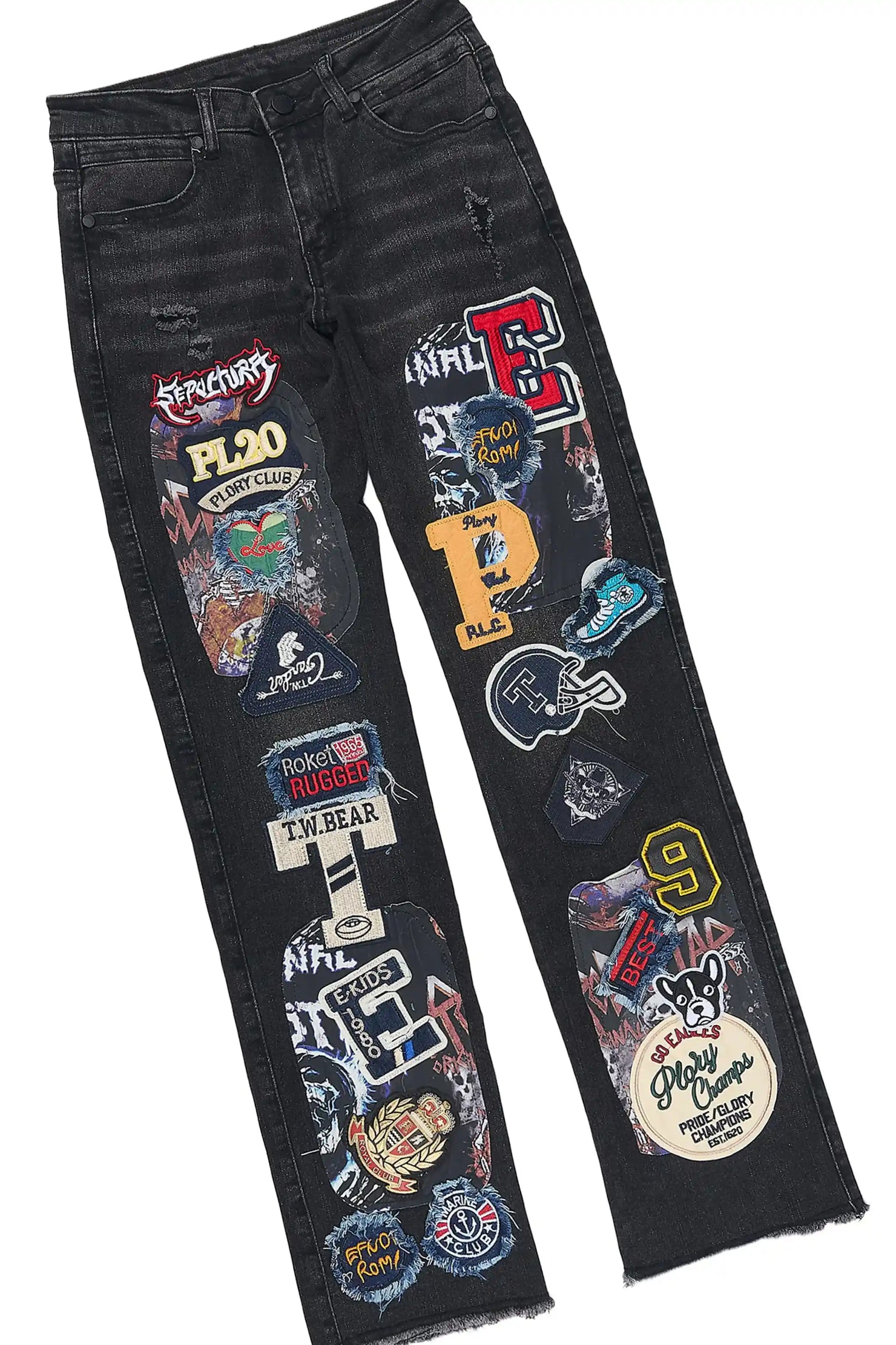 Boys Parsons Black Cut Off T-Shirt Stacked Jean Set