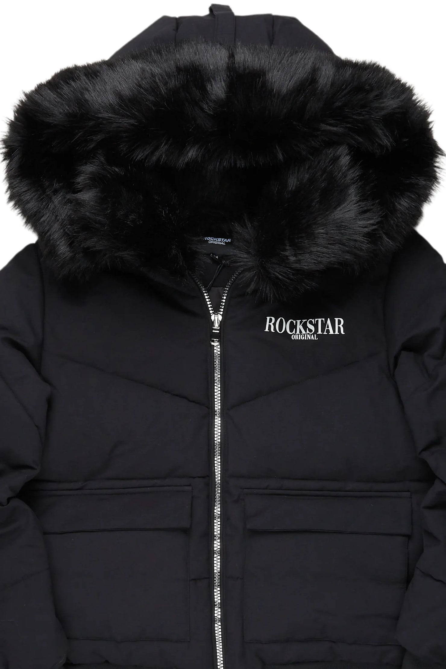 Langston Black Puffer Jacket with Fur Hood