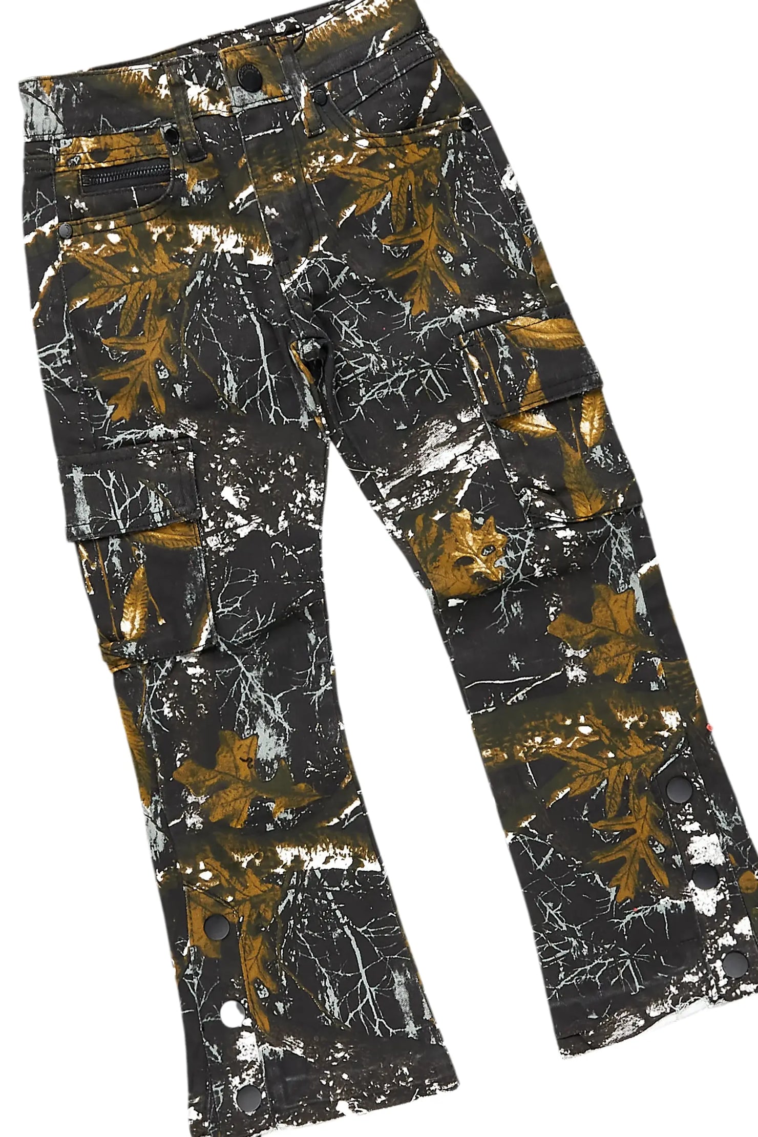 Girls Mia Black Tree Camo Hoodie/Stacked Flare Jean Set