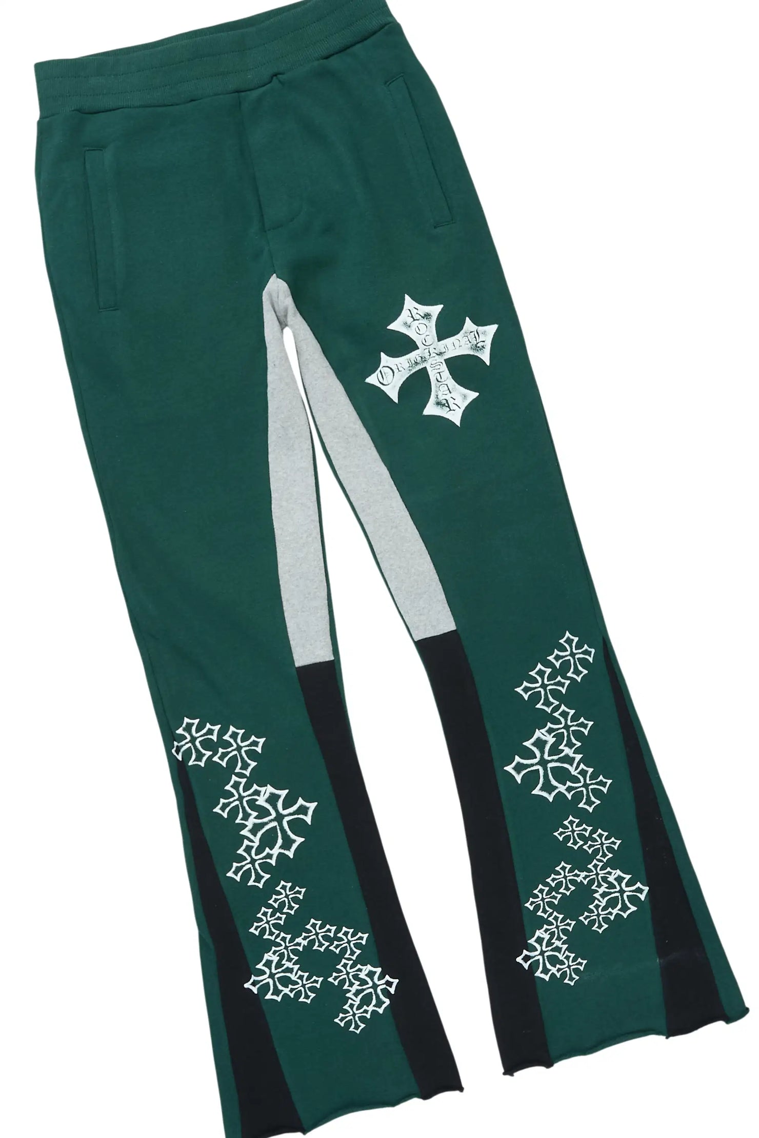 Boys Marizon Green/White Hoodie/Stacked Flare Track Set