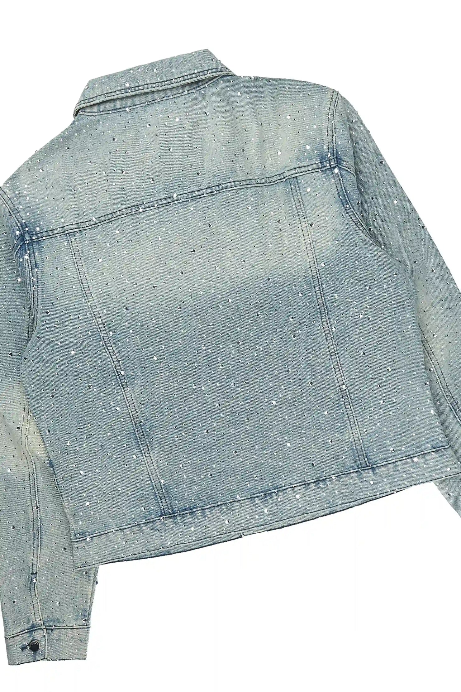 Discolite Tint Blue Rhinestone Denim Jacket/Baggy Jean Set