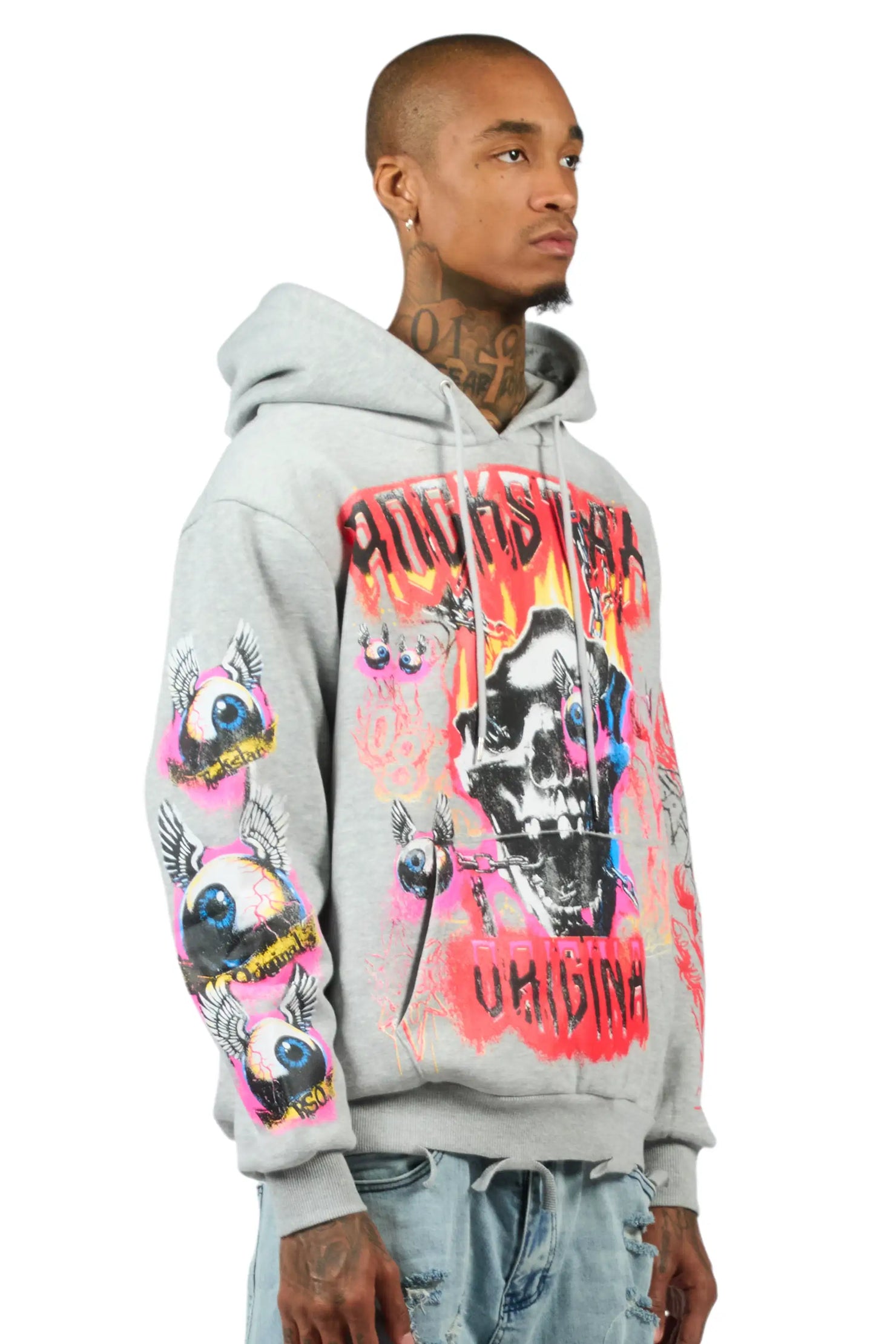 Styxx Heather Grey Distressed Graphic Relaxed Hoodie