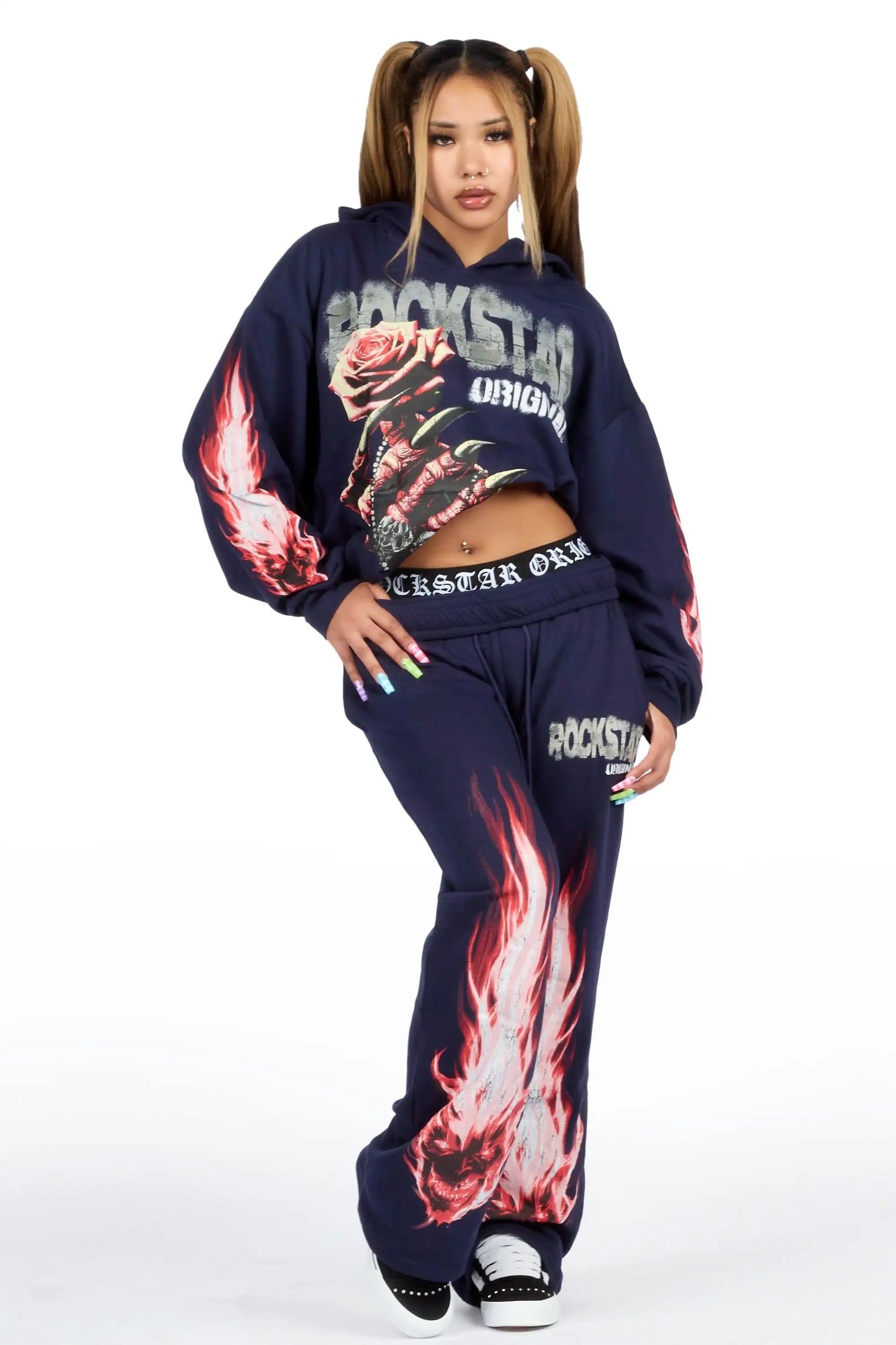 Kyntra Navy Graphic Baggy Fit Track Set