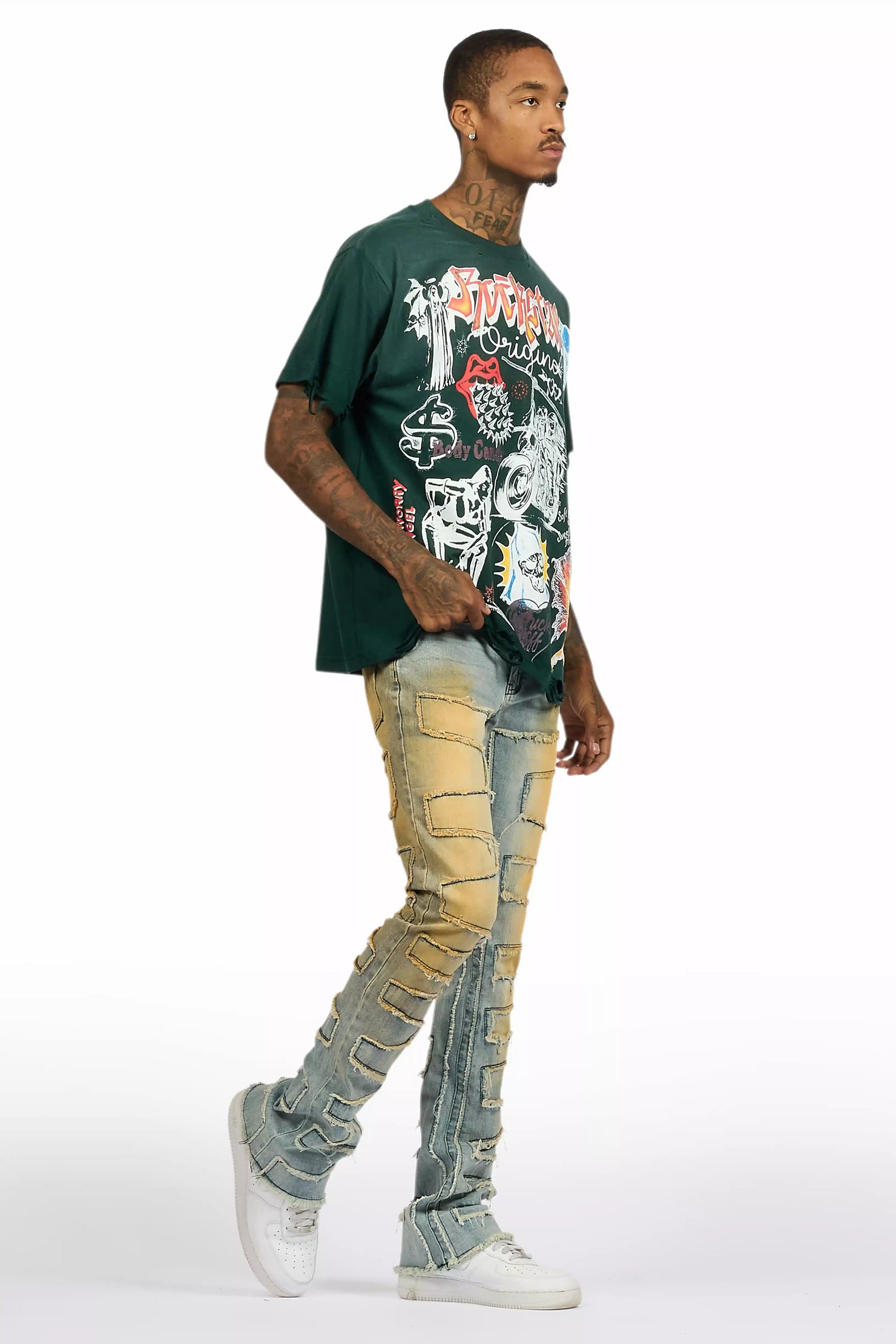 Shake Dirty Blue Stacked Flare Jean