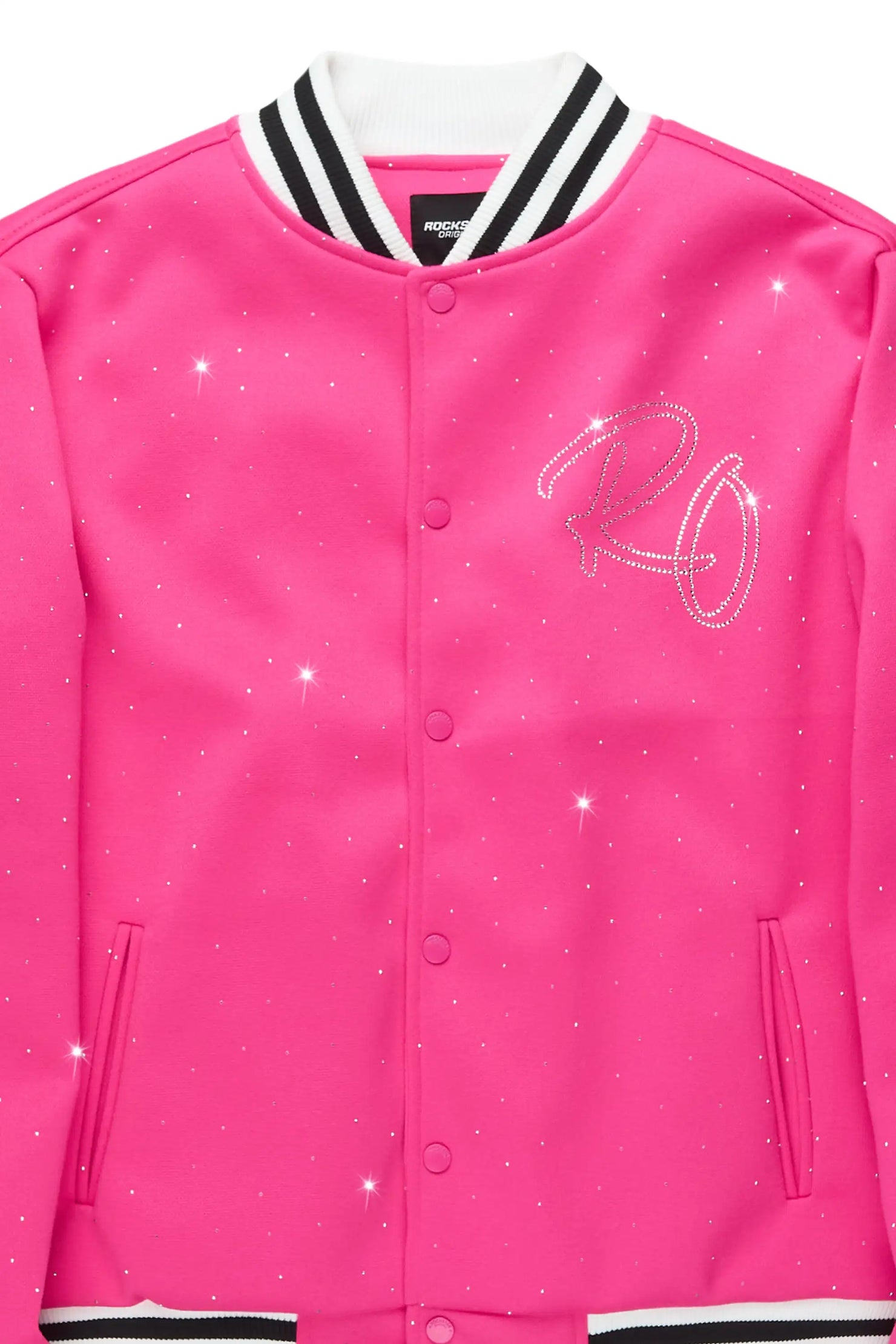 Alonza Hot Pink Rhinestone Varsity Jacket