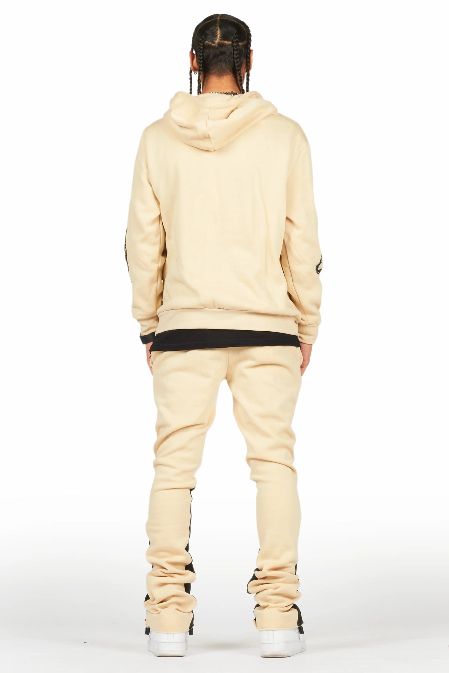 Amos Beige Stacked Flare Hoodie Track Set