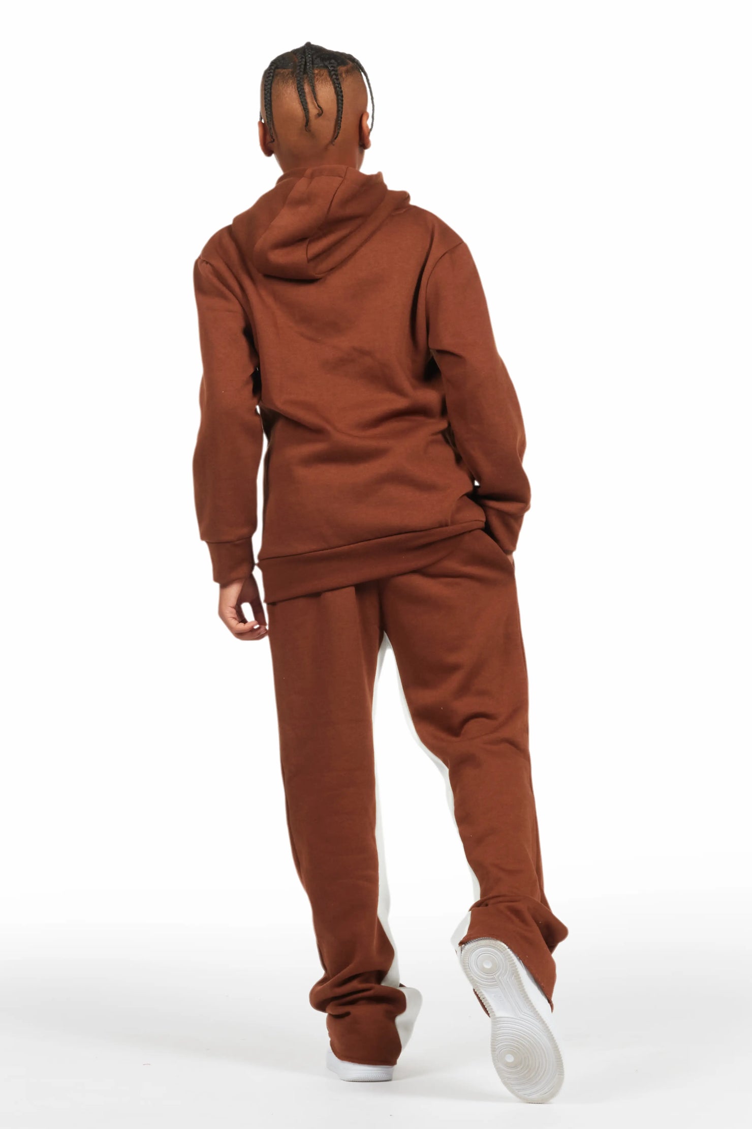 Boys Mallor Brown Baggy Stacked Hoodie Track Set