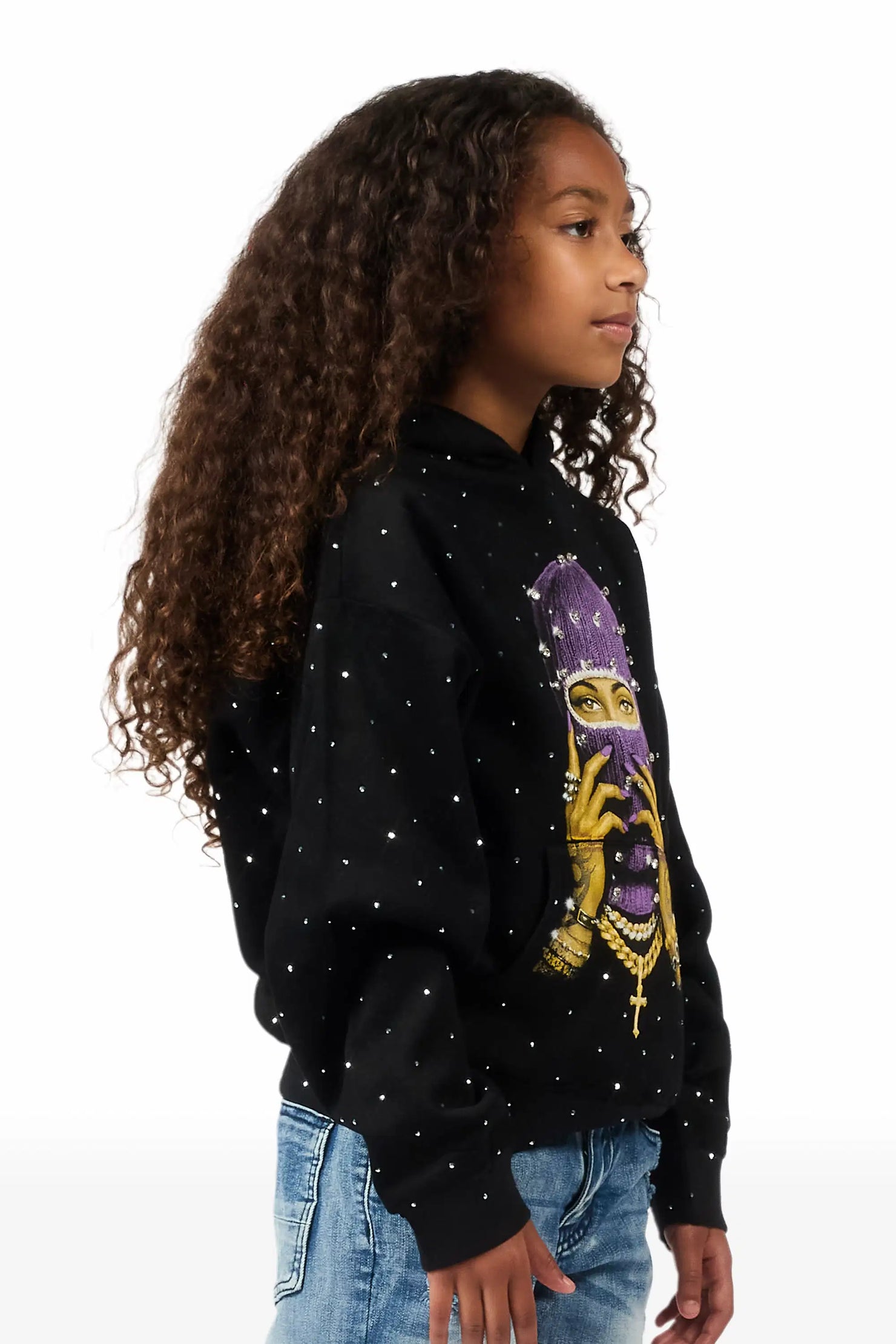 Girls Jayla Black Rhinestone Hoodie
