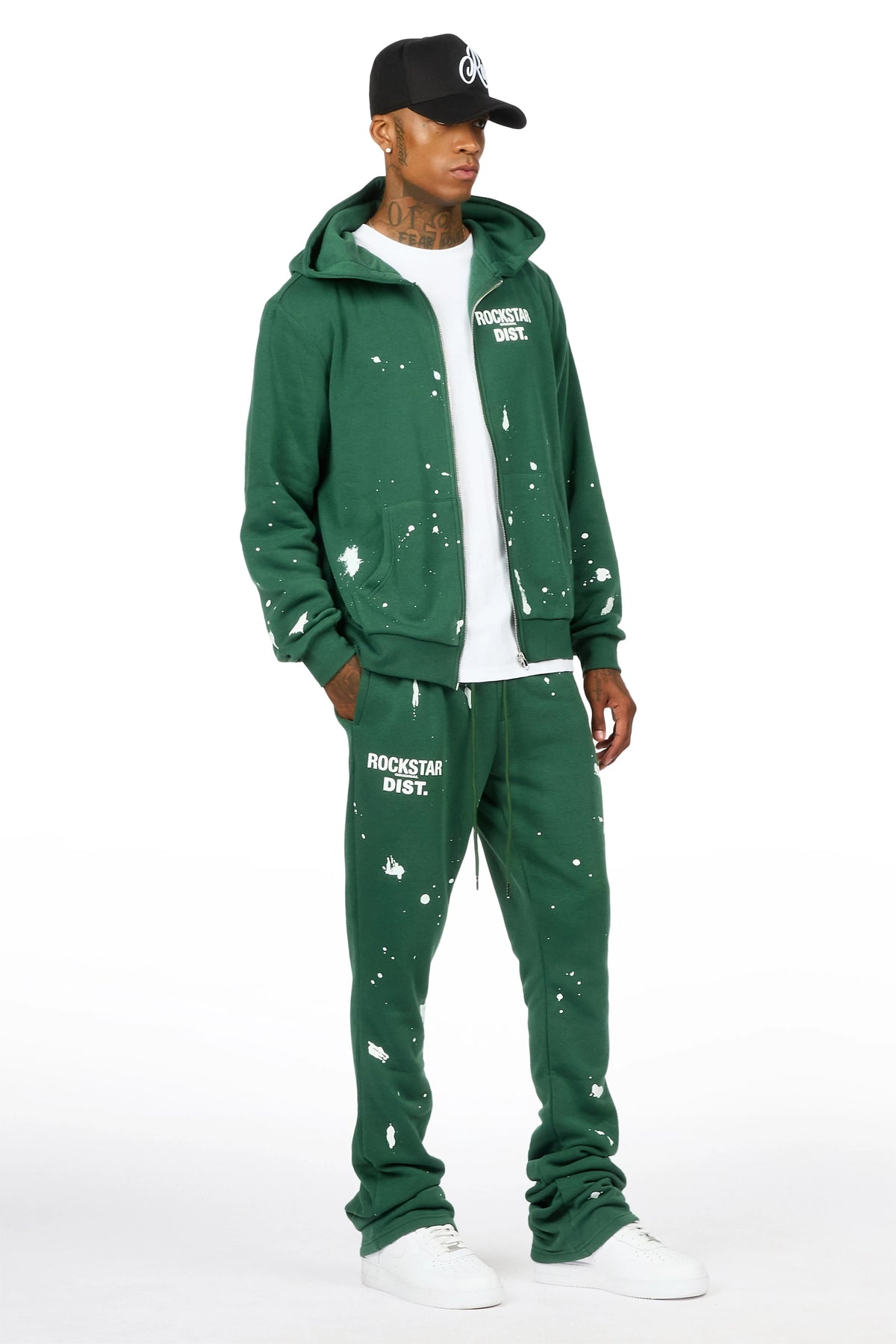 Zip Up Green Raffer Hoodie/Stacked Track Set