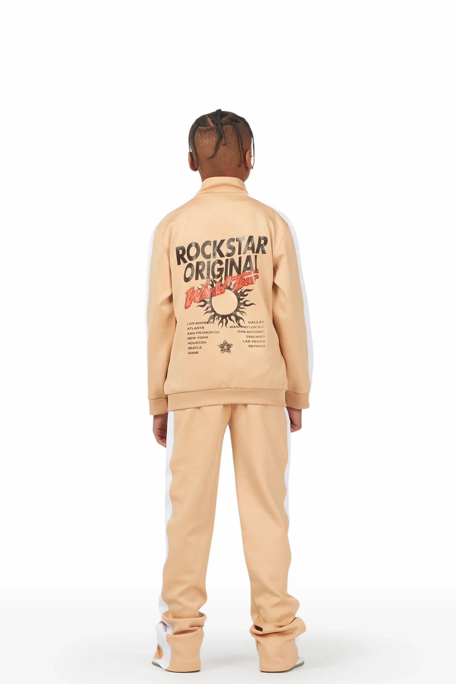 Boys Yash Beige Tricot Stacked Flare Track Set