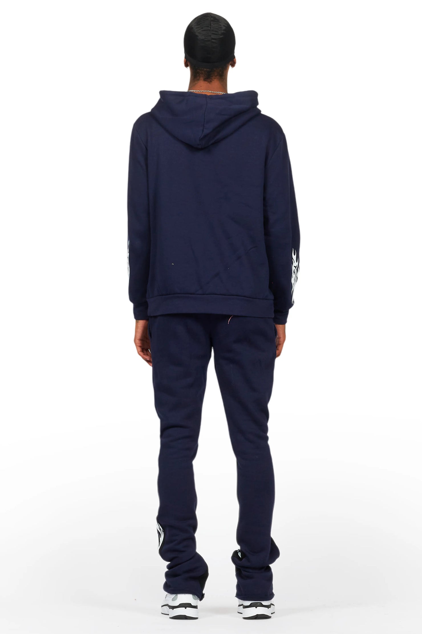 Bubble Navy Stacked Flare Hoodie Track Set