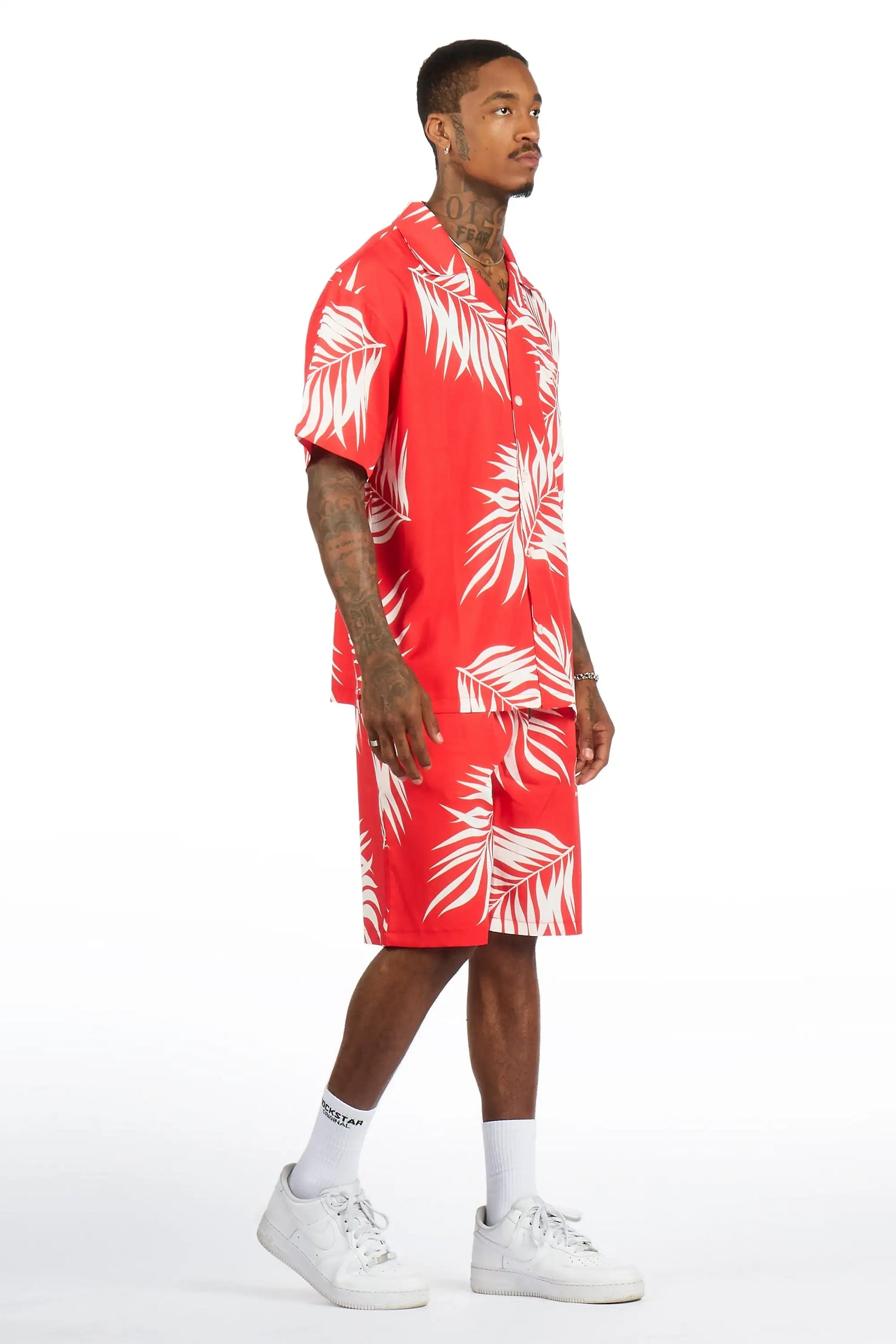 Puka Red Button Down Shirt/Short Set