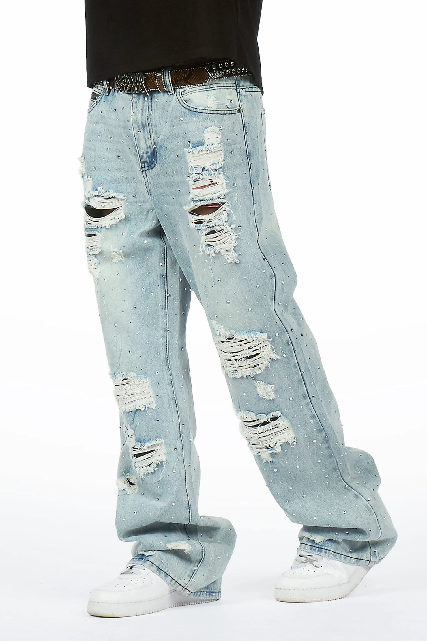 Iden Light Blue Rhinestone Baggy Fit Jean