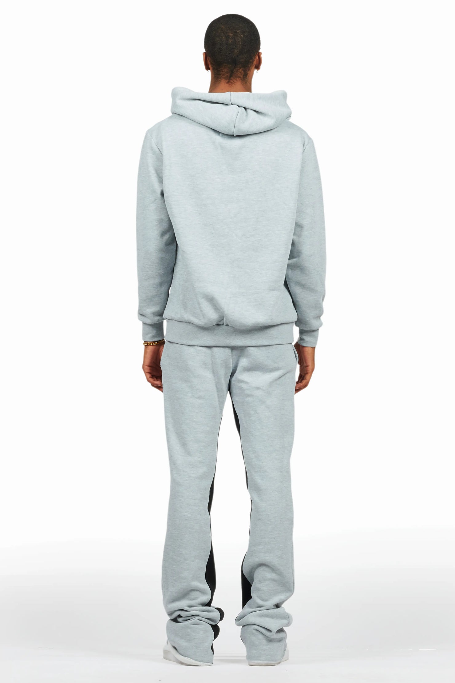 Mallor Heather Grey Baggy Stacked Hoodie Track Set