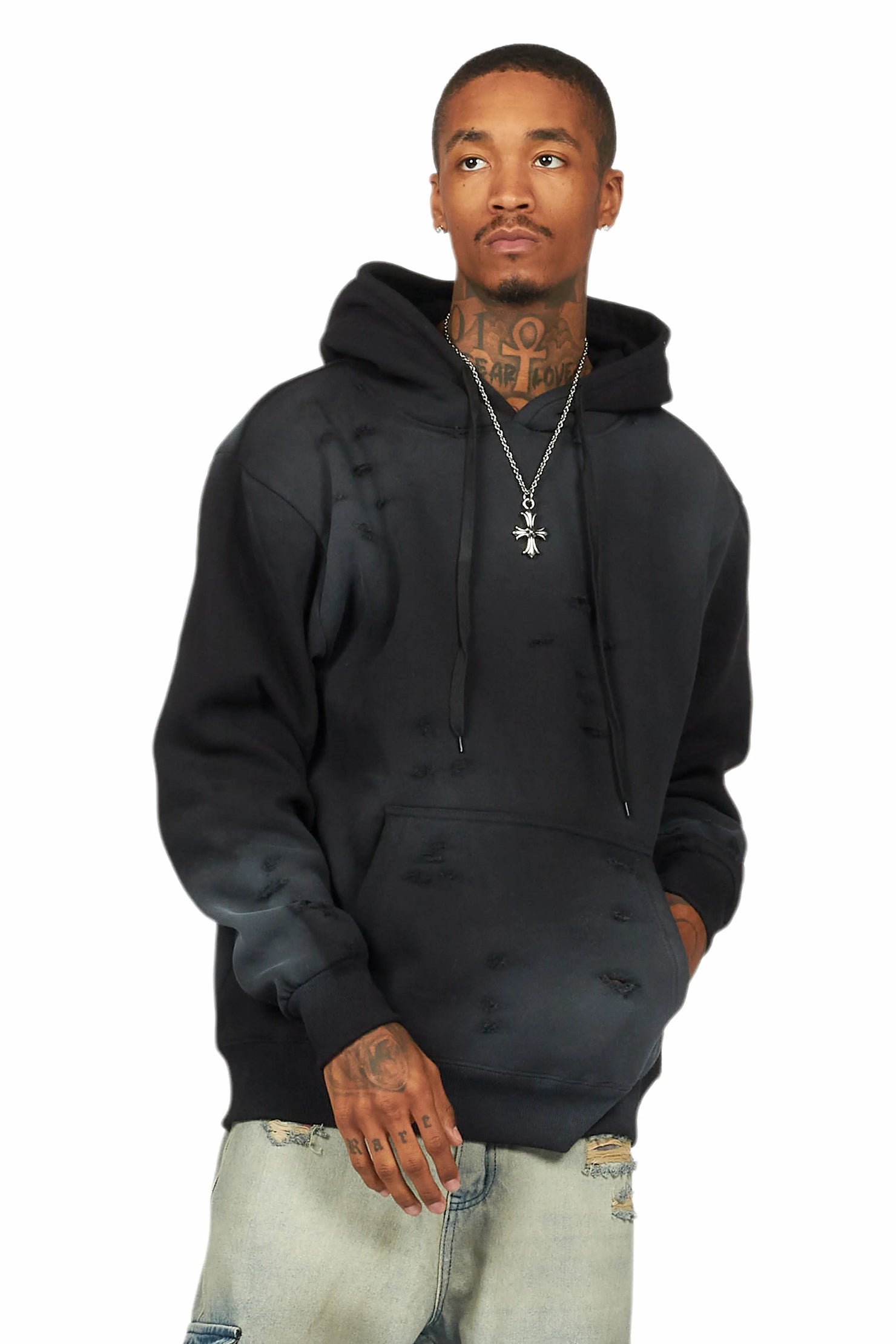 Baki Black Distressed Hoodie