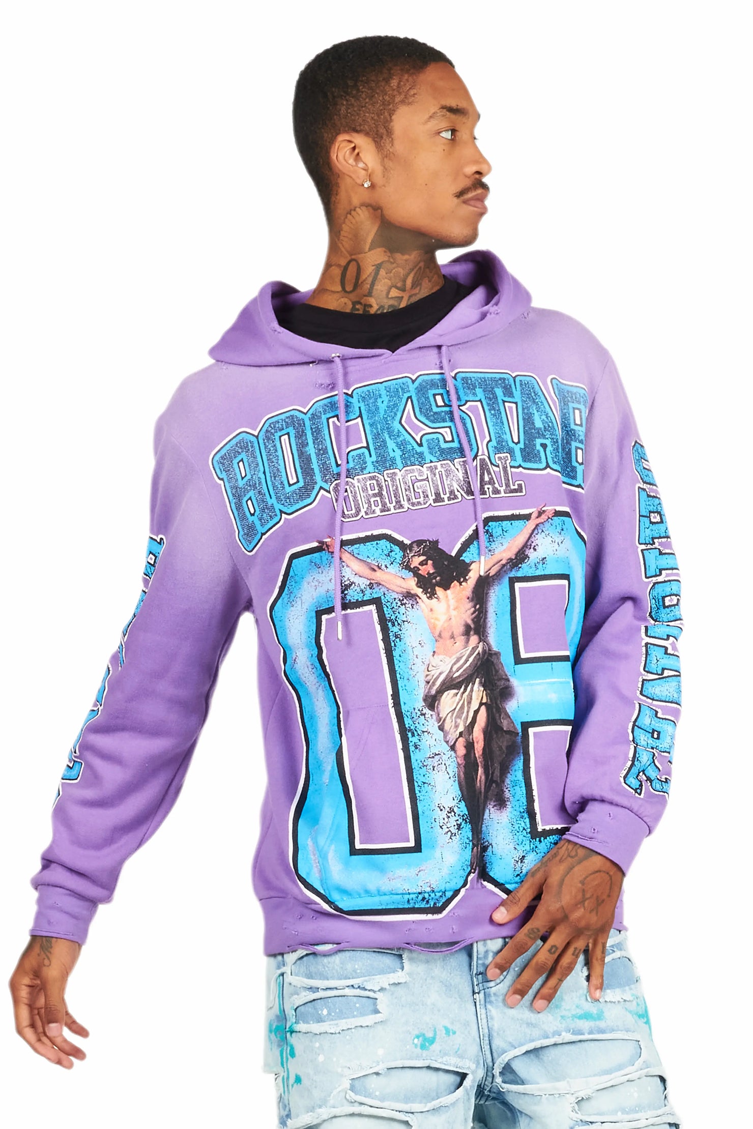 Fields Purple Distressed Graphic Hoodie