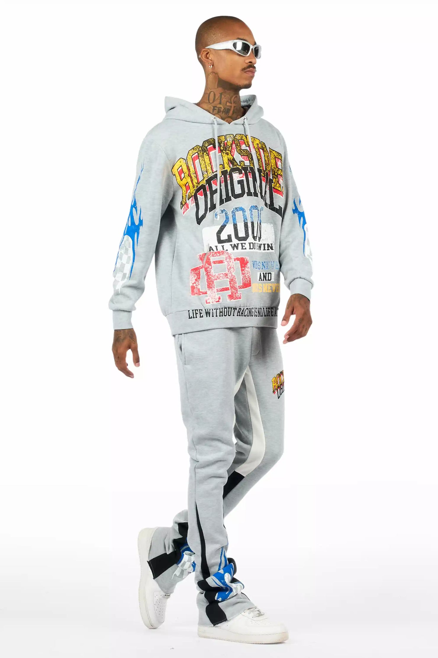 Colorful Race Heather Grey/Black Hoodie Stacked Track Set