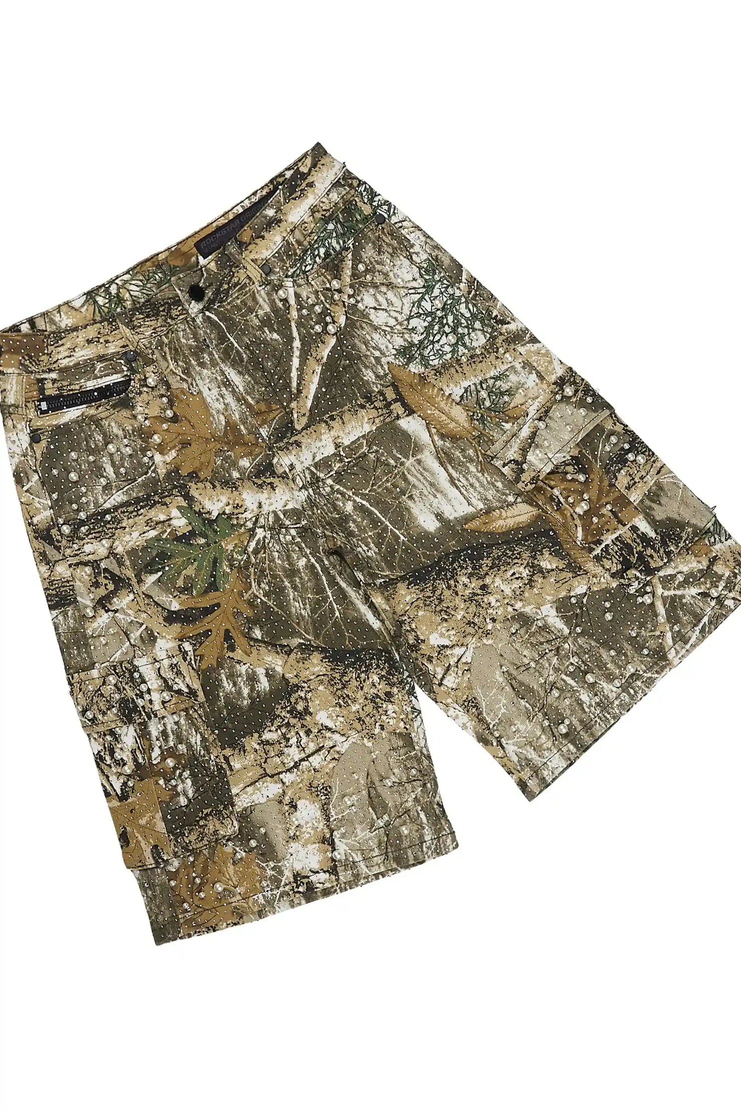 Sevyn White/Tree Camo Rhinestone T-Shirt Denim Short Set