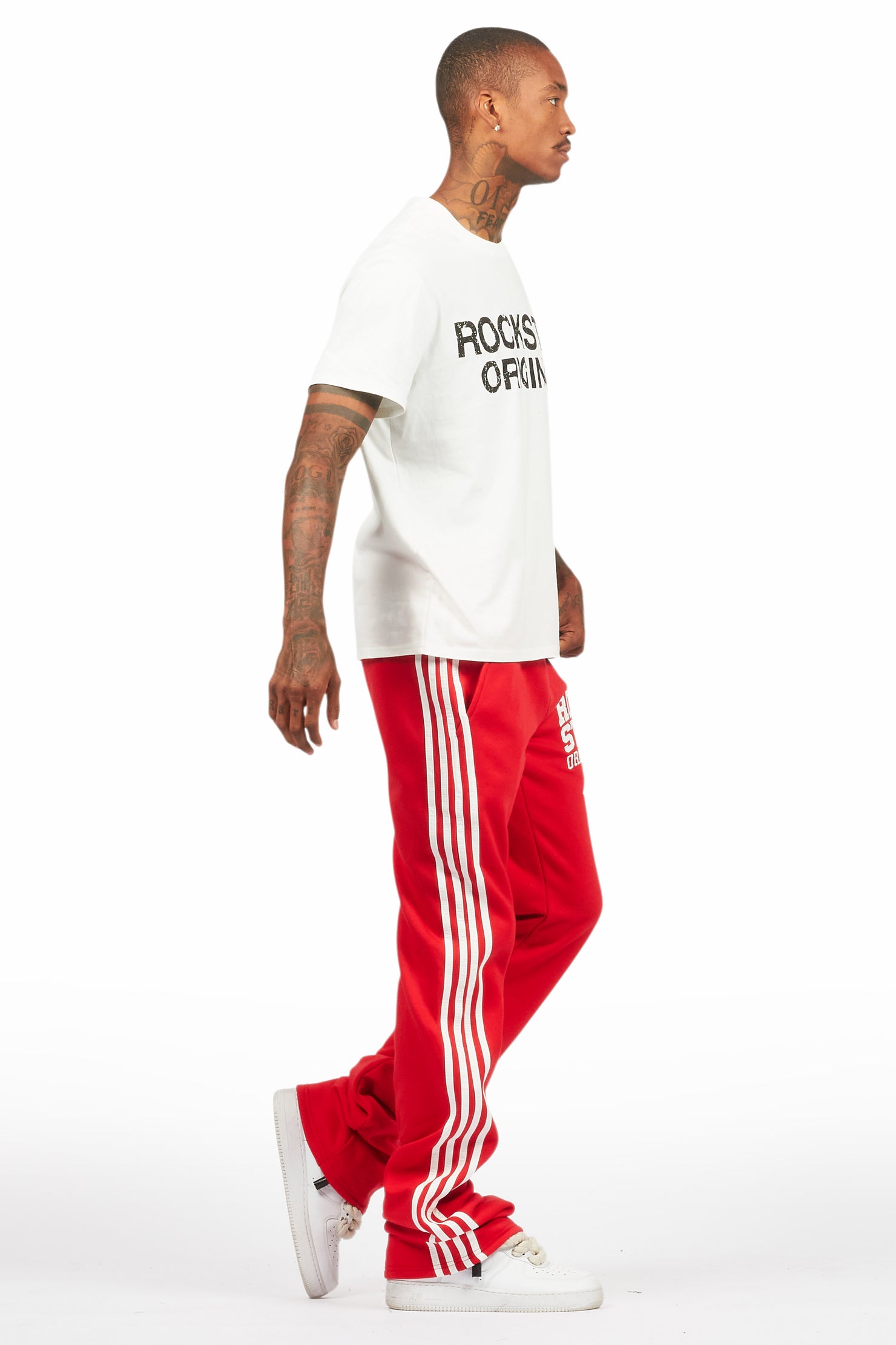 Gerrit Red Fleece Stacked Baggy Track Pant