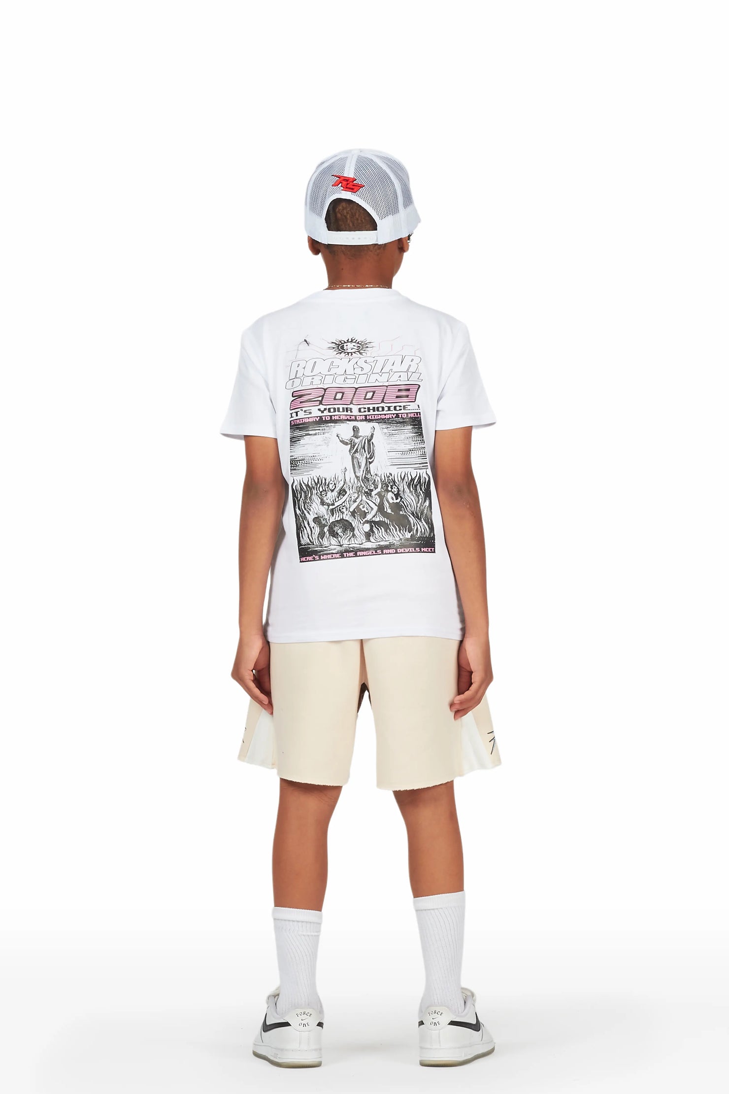 Boys Sky White/Beige T-Shirt Short Set
