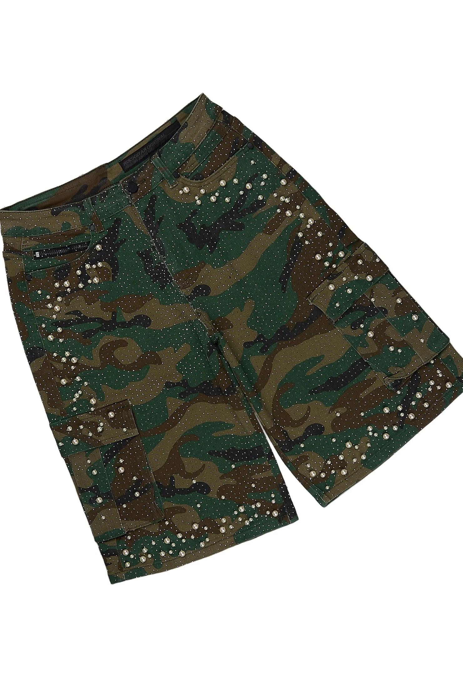 Sevyn White/Camo Rhinestone T-Shirt Denim Short Set