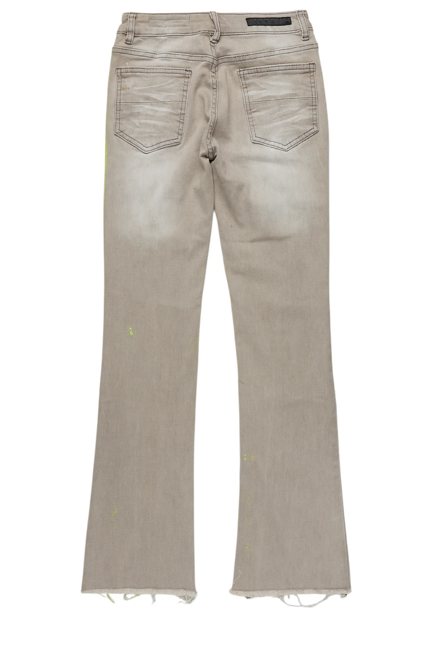 Boys Edge Grey/Yellow Roller Paint Stacked Flare Jean