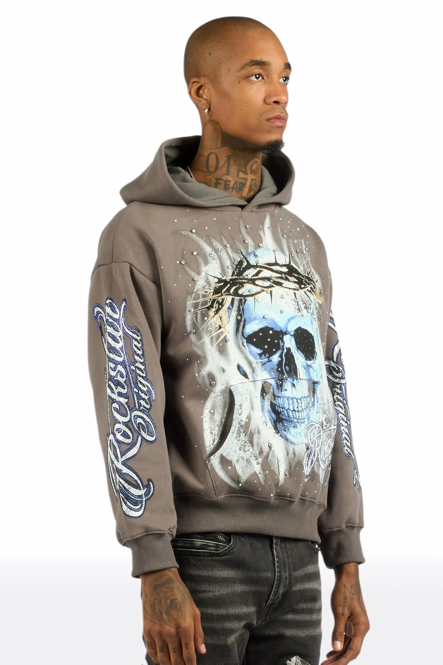 Blaise Charcoal Rhinestone Oversized Hoodie