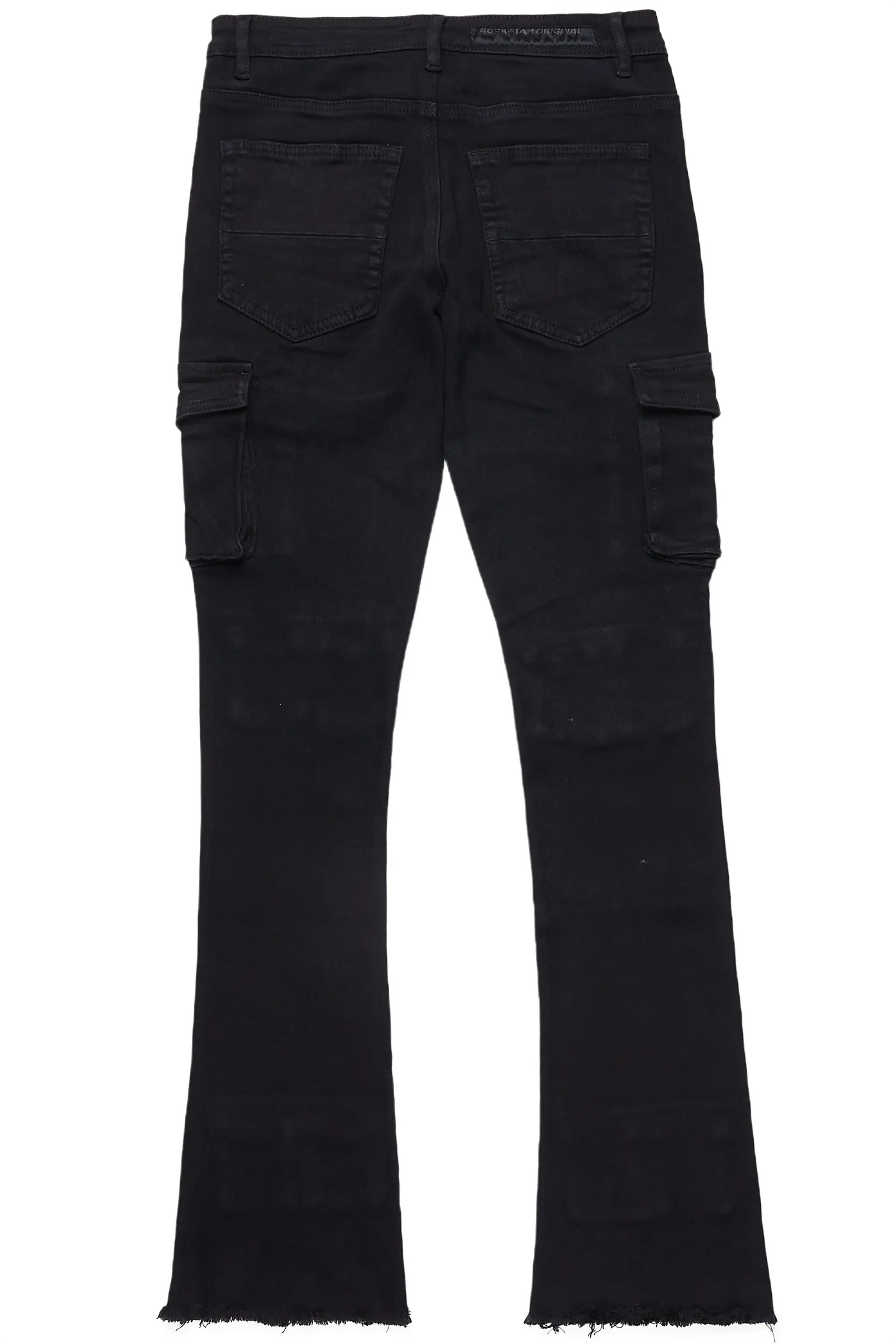 Feodor Black Stacked Flare Cargo Jean