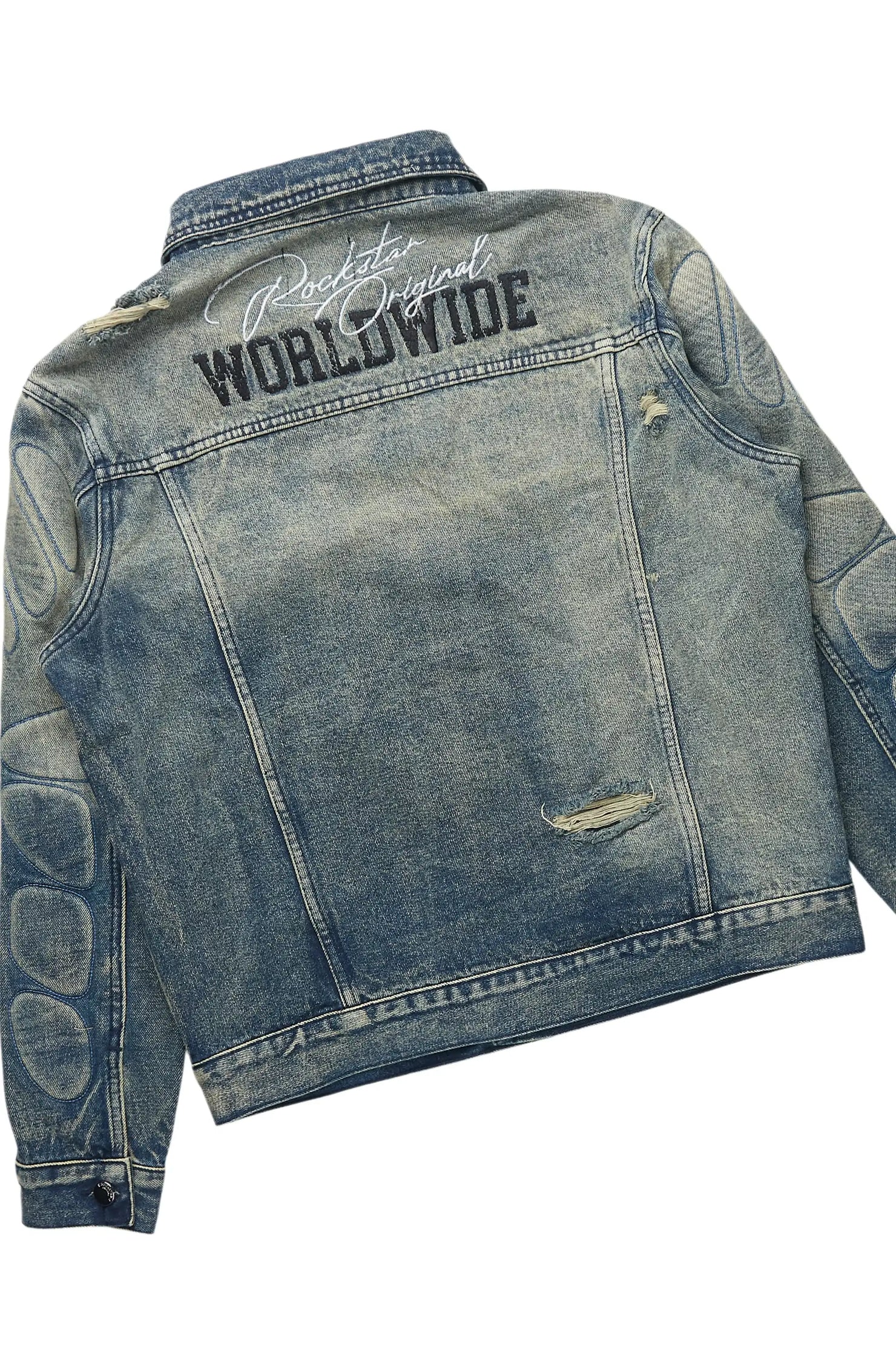 Throttle Blue Denim Jacket/Stacked Flare Jean Set
