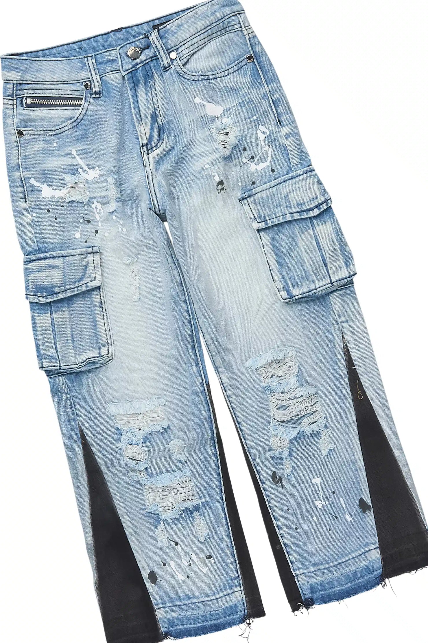 Girls Bridgette Black/Blue T-Shirt/Baggy Cargo Jean Set