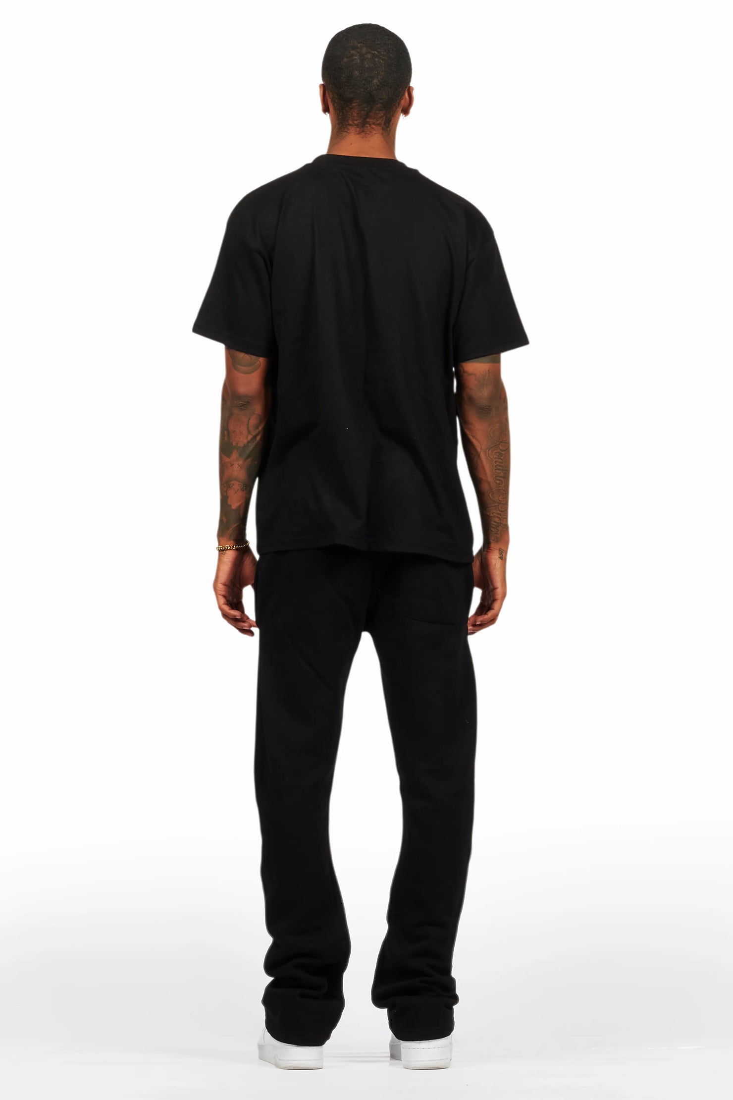 Sana Black T-Shirt/Stacked Track Pant Set