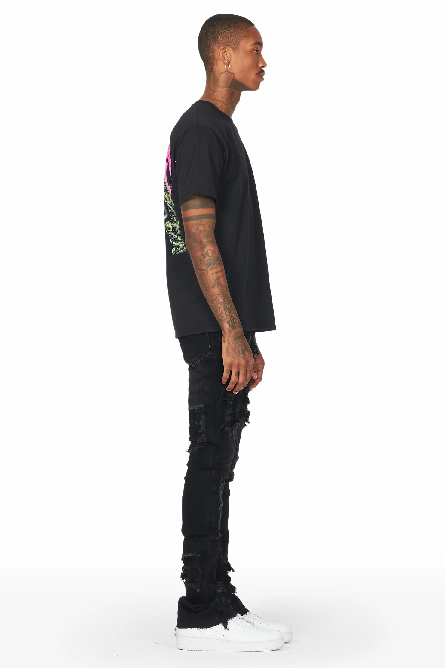 Fateh Jet Black Stacked Flare Jean