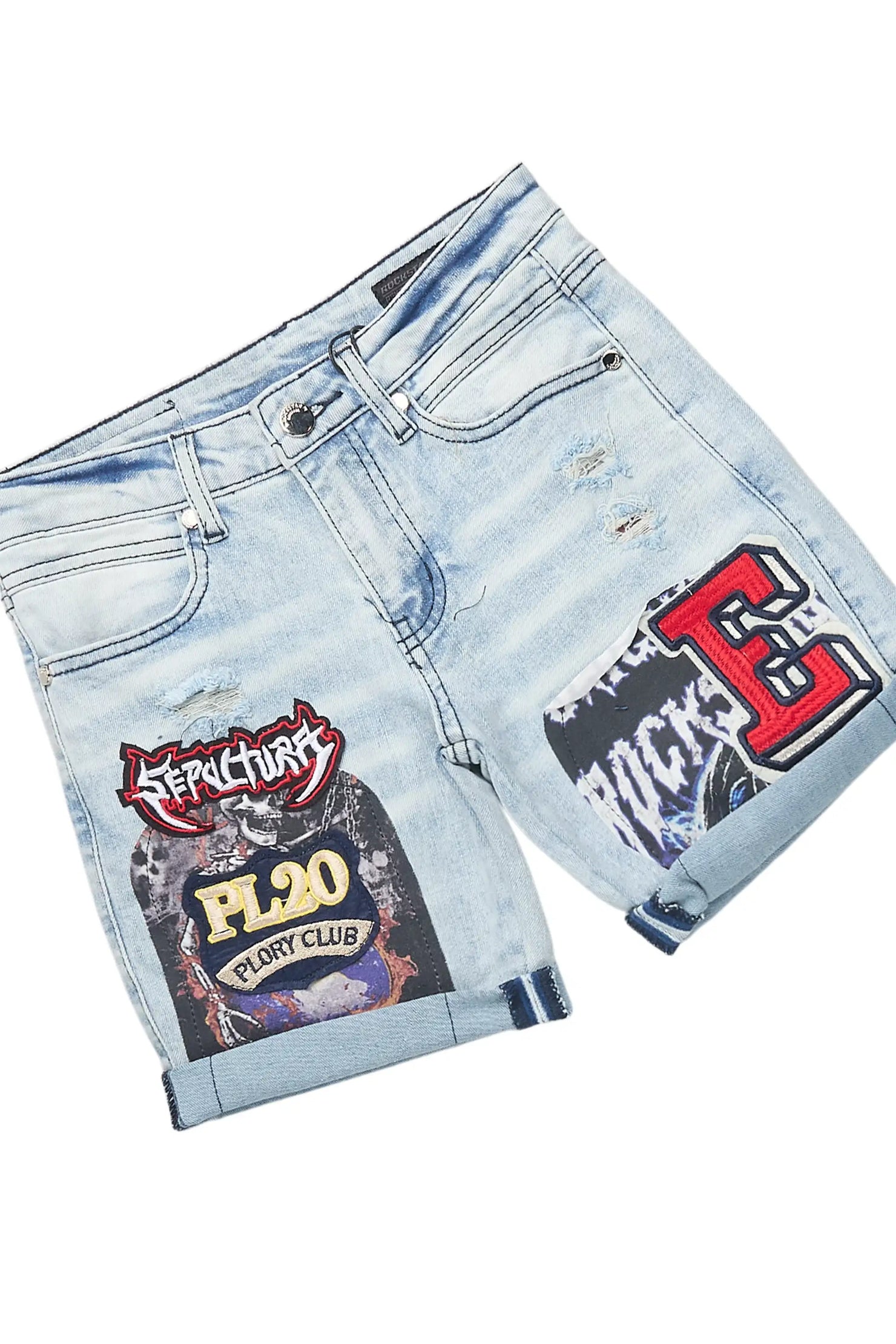 Girls Asa Royal/Blue Hooded Denim Short Set