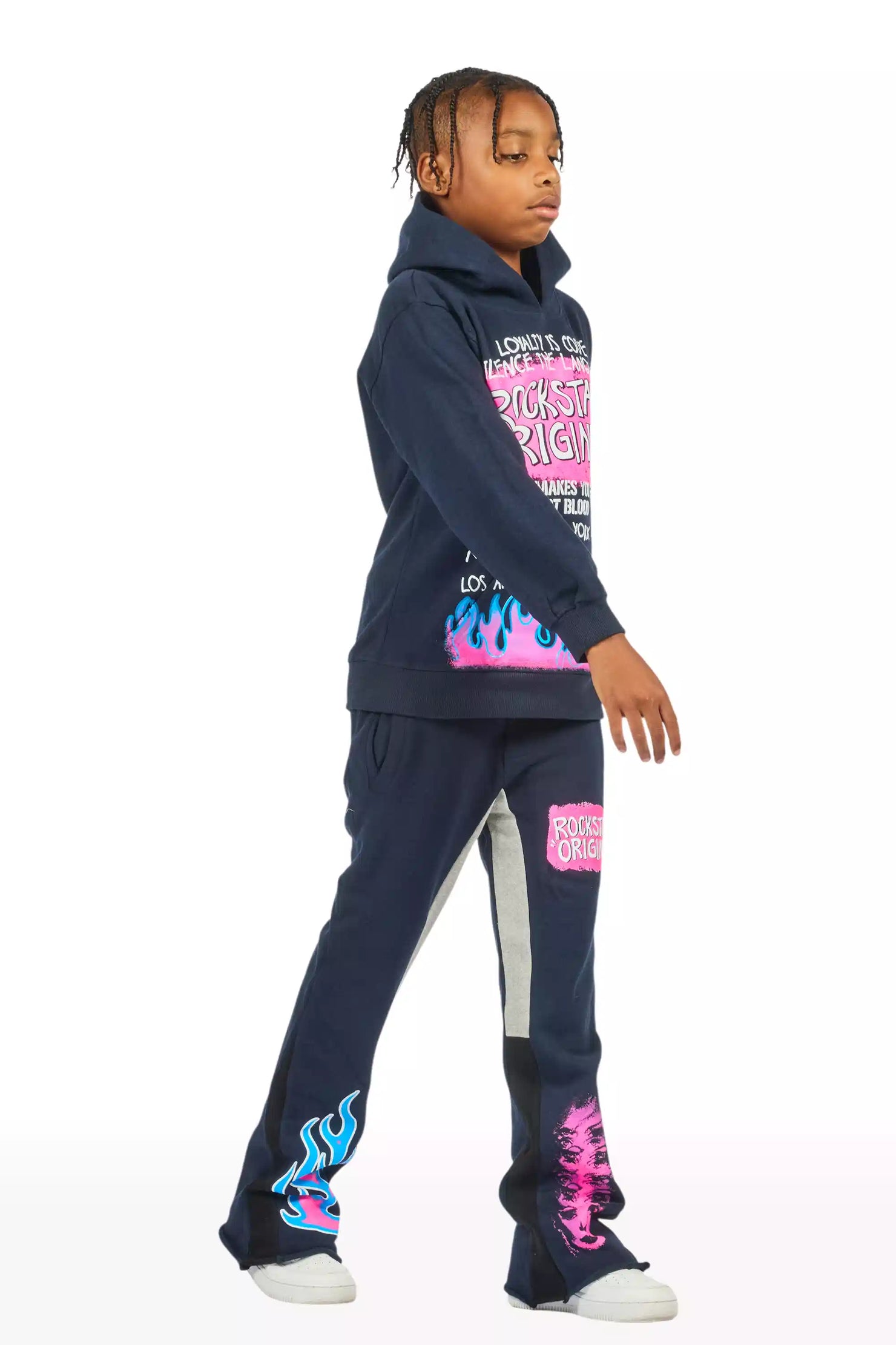 Boys Beno Navy/Pink Stacked Flare Track Set
