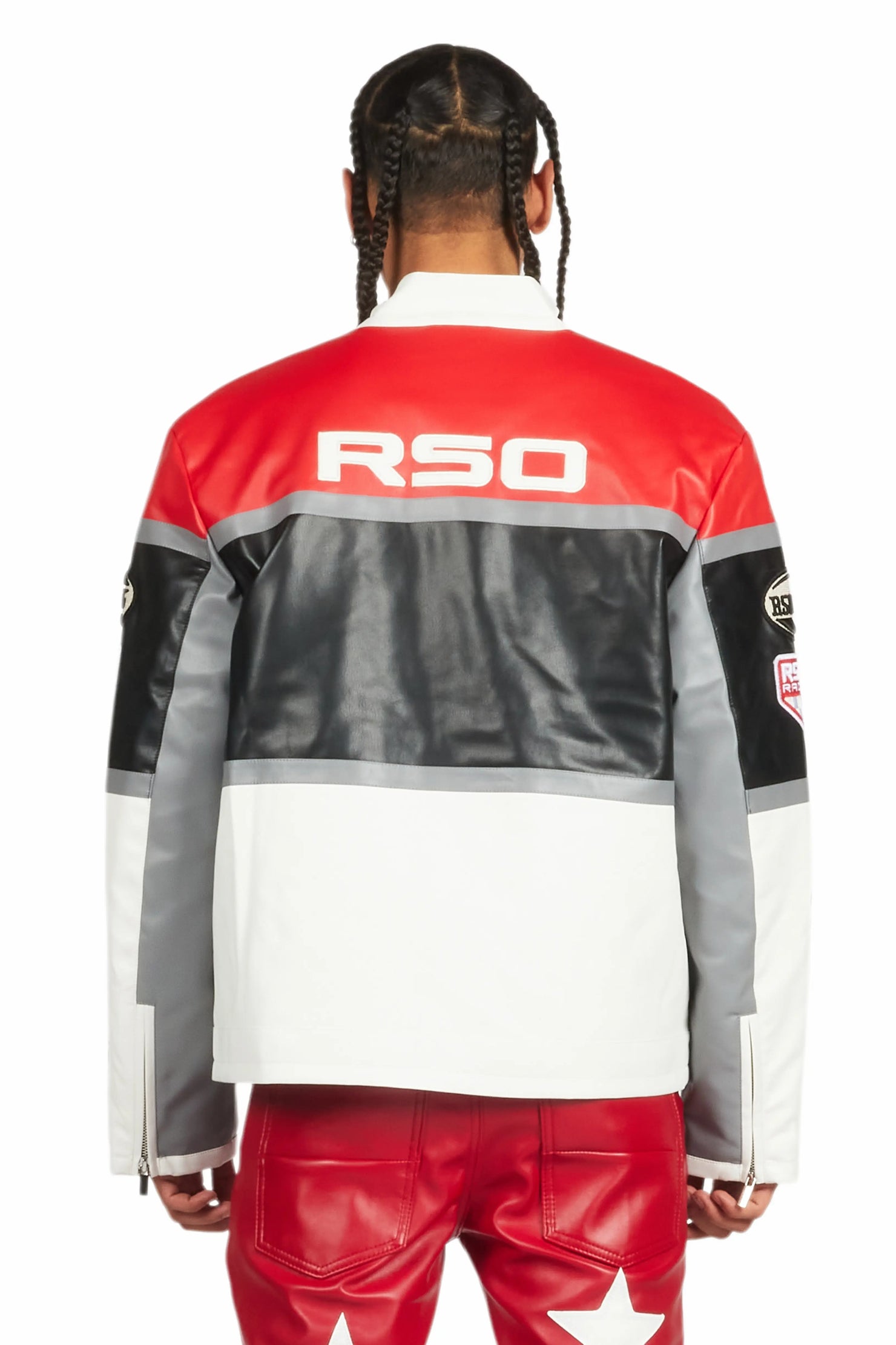 Balint Red/White Leather Moto Jacket