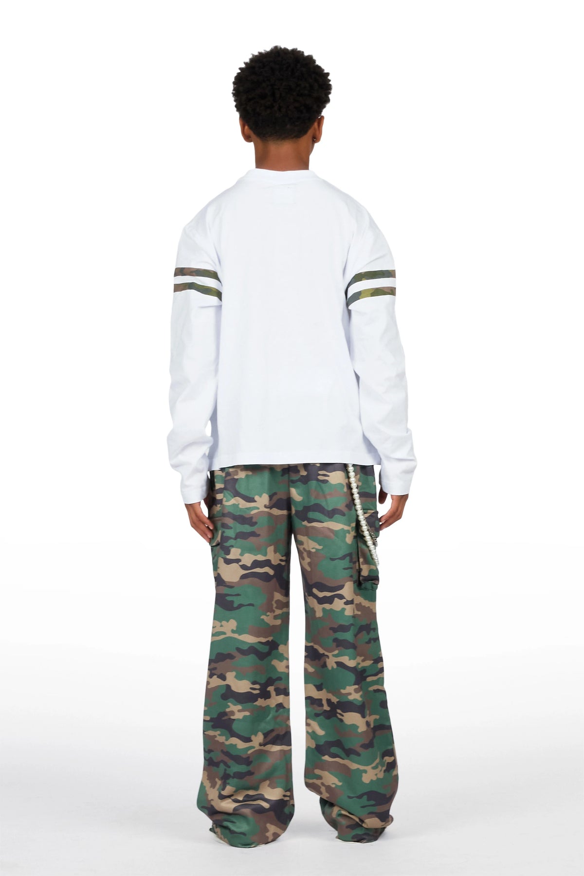 Boys Alexander White/Camo Long Sleeve Shirt Double Waisted  Super Baggy Track Set