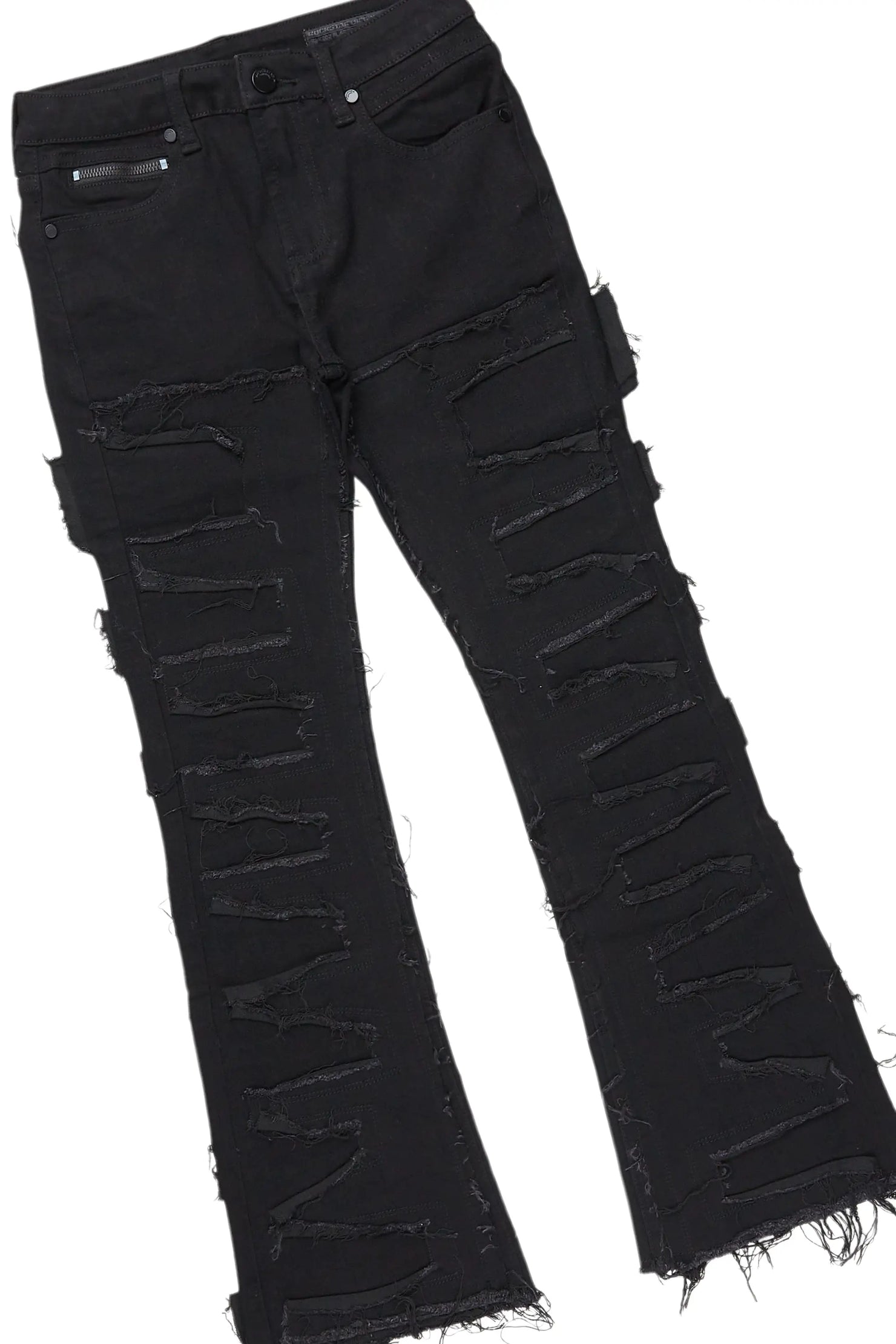 Girls Lucia Pink/Black Hoodie/Stacked Flare Jean Set