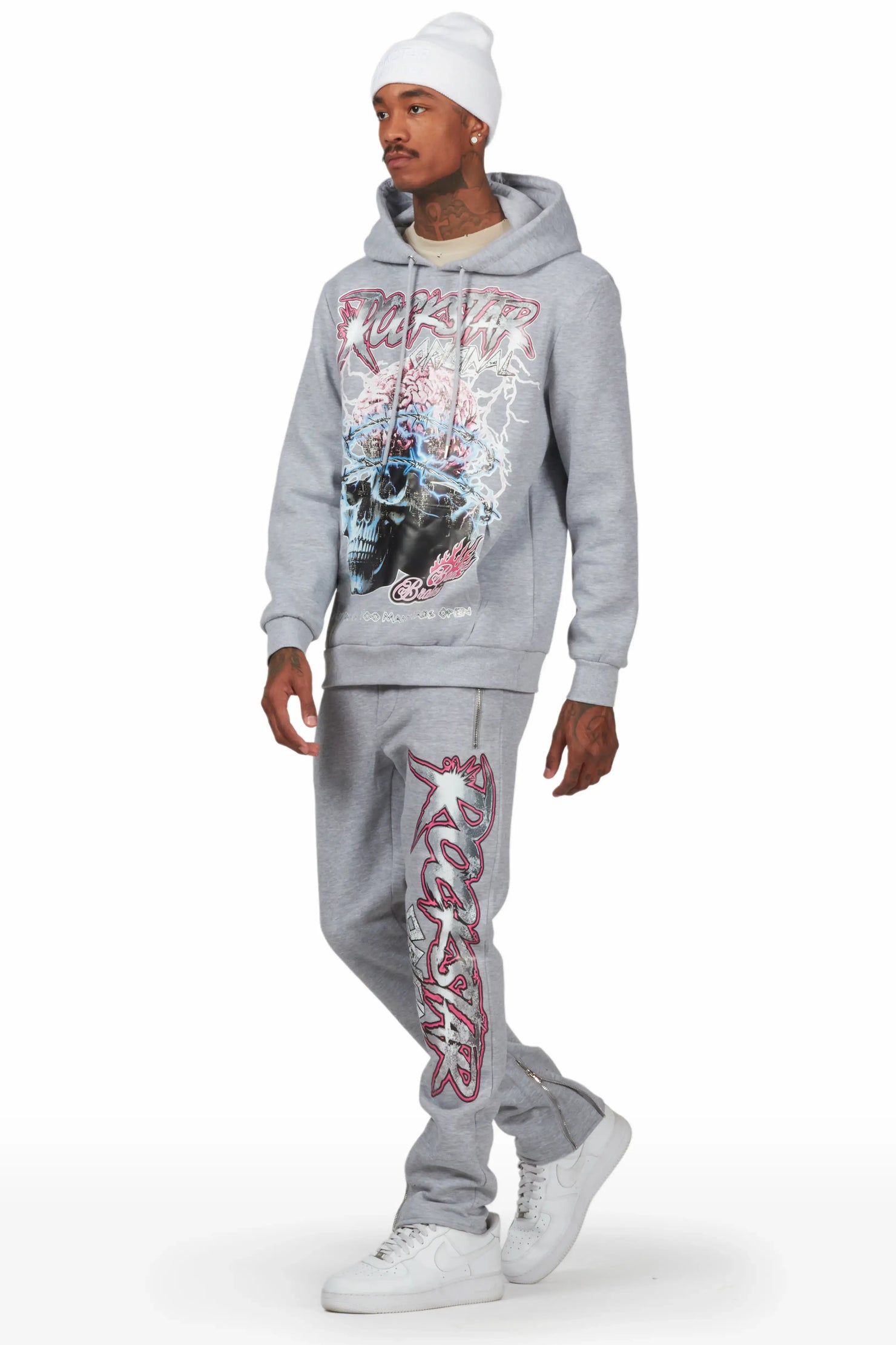 Brain Heather Grey Hoodie Slim Fit Track Set