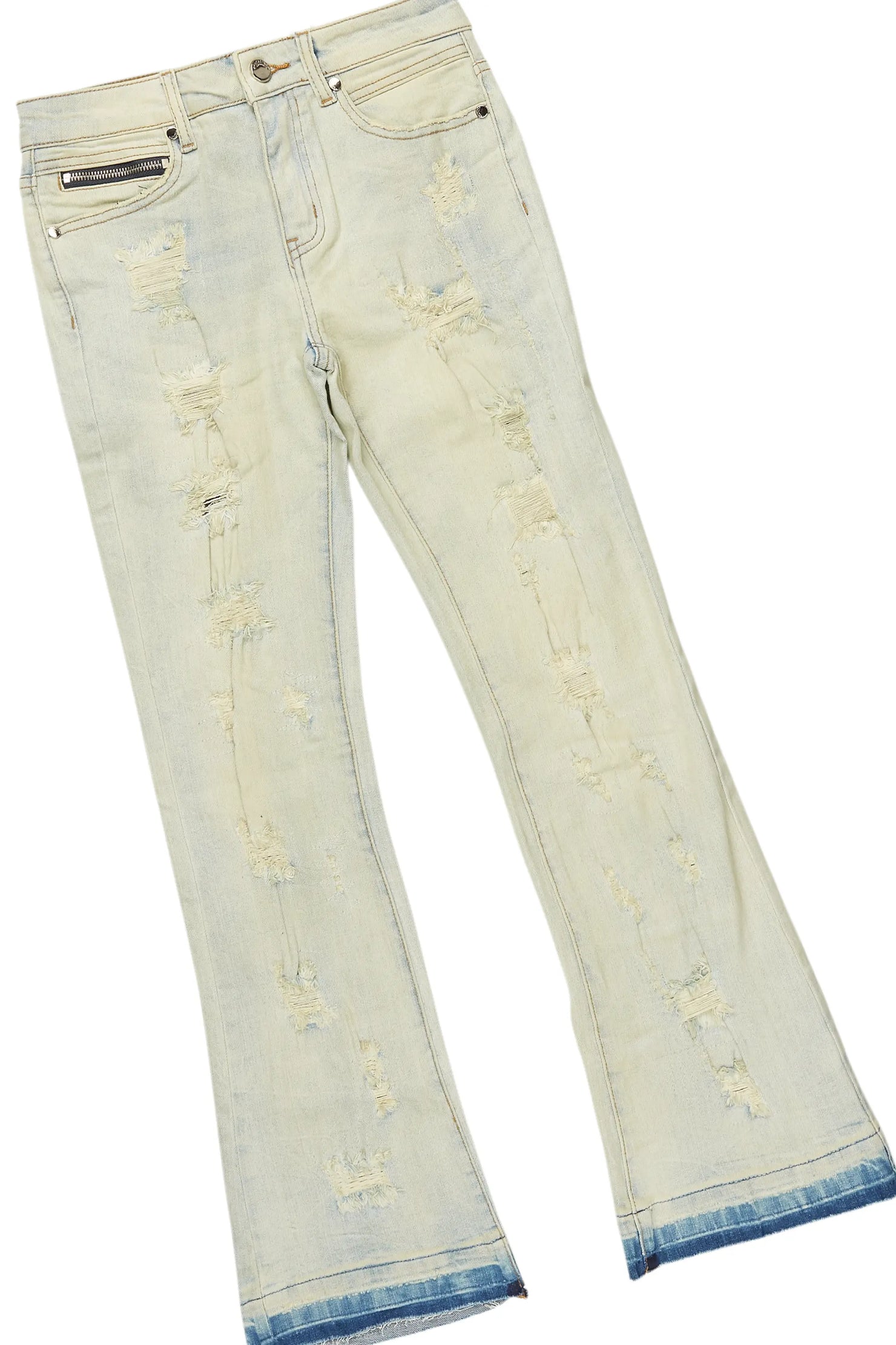 Boys Kait Beige Hoodie/Stacked Flare Jean Set