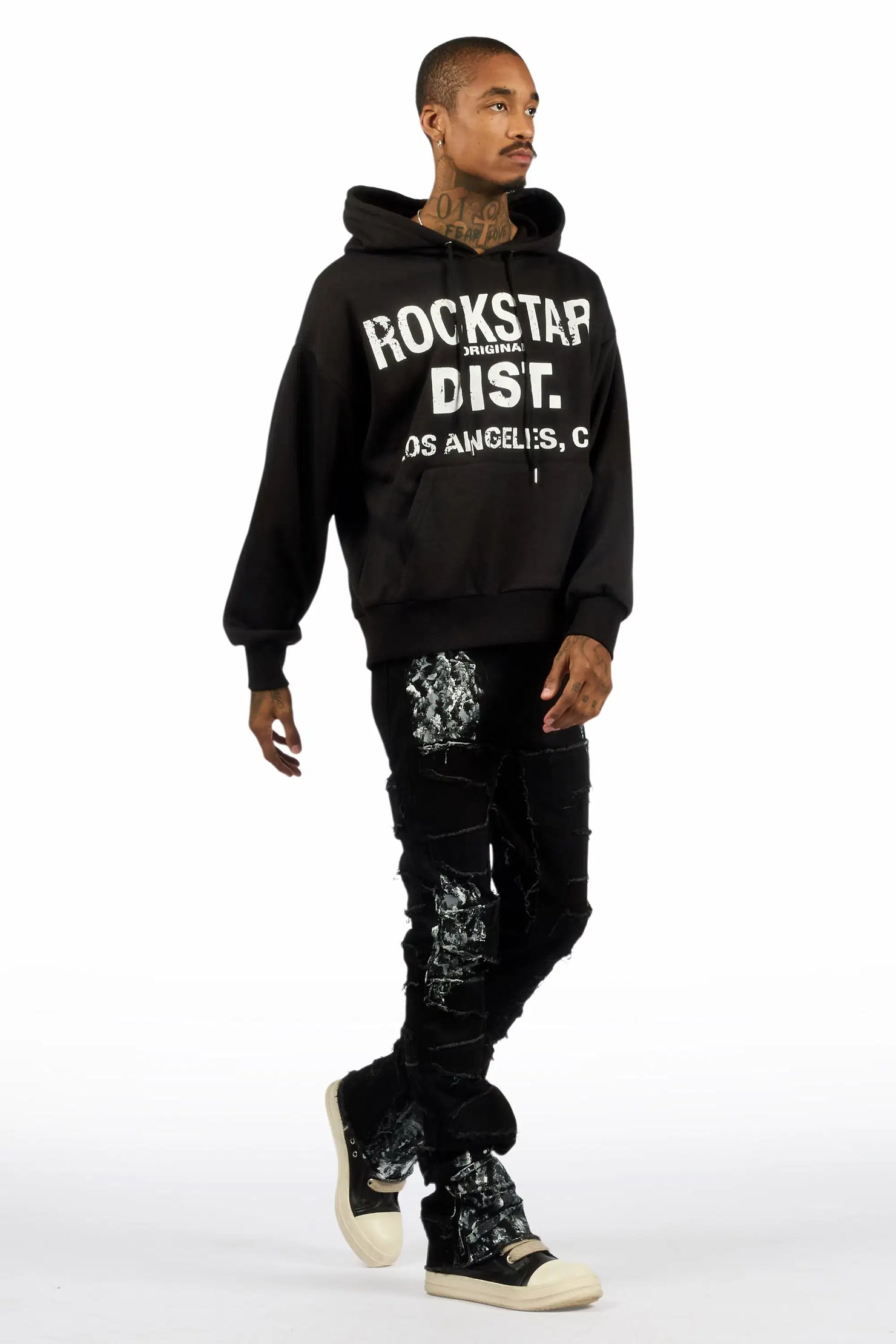Saxon Black/Black Hoodie/Stacked Flare Jean Set