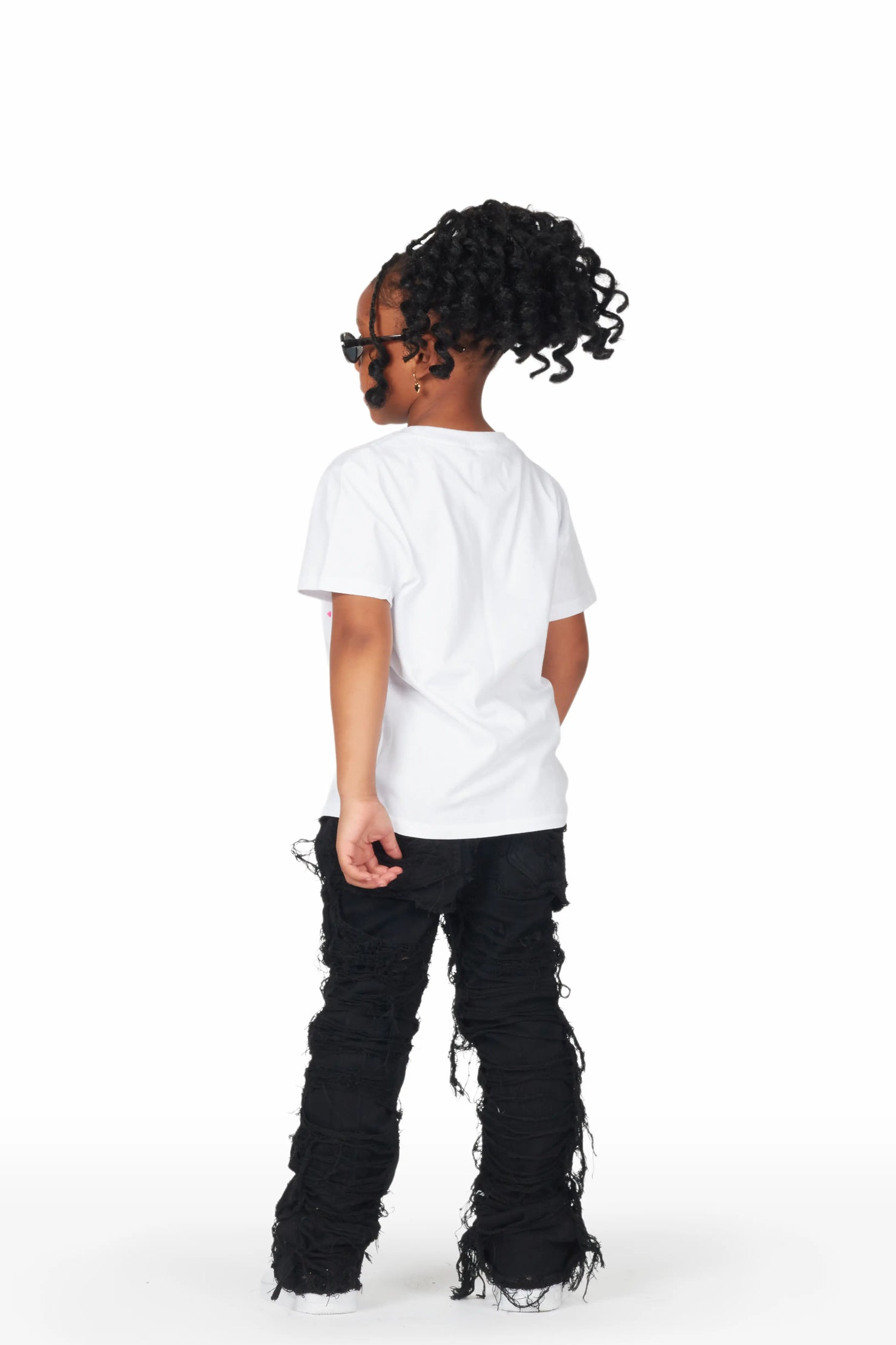 Girls Concetta Jet Black Stacked Flare Jean