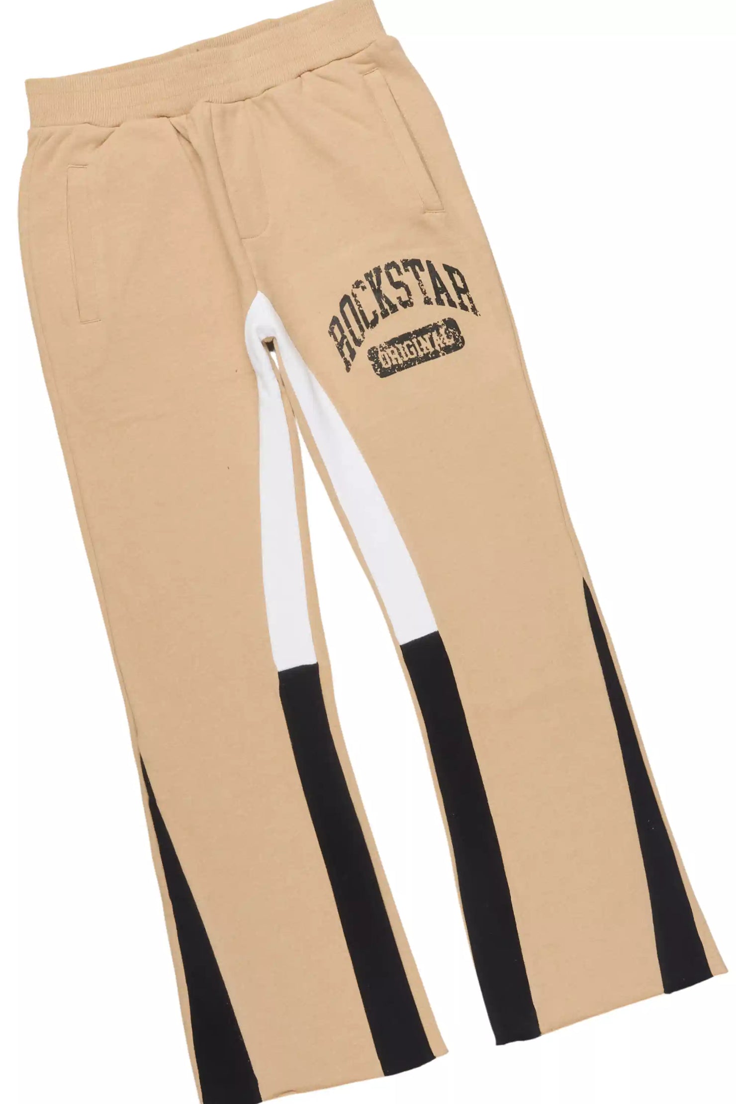 Boys Member Beige/Black Hoodie Stacked Flare Track Set