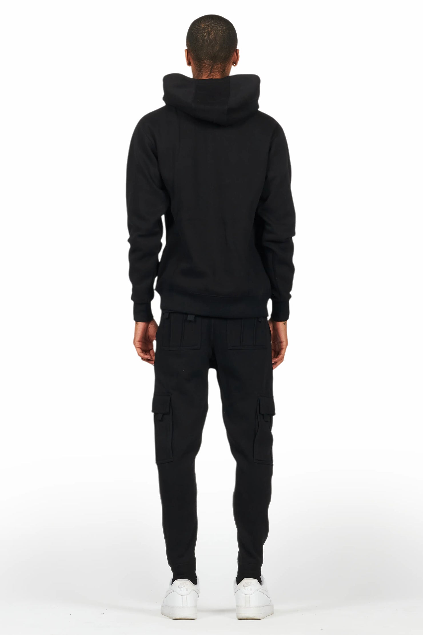Raffer Black Hoodie/Jogger Cargo Sweat Pant Set