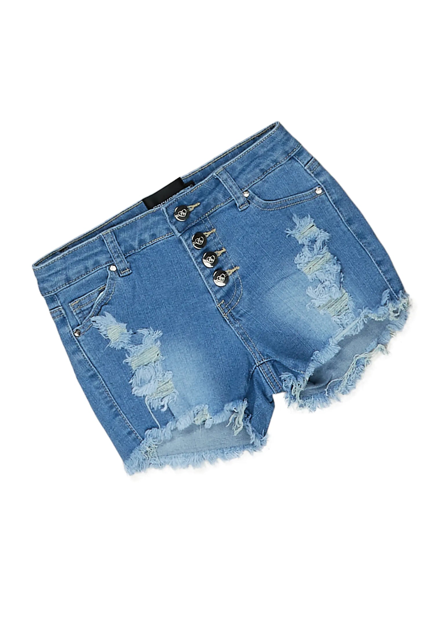 Girls Serilda White/Blue T-Shirt/Denim Short Set