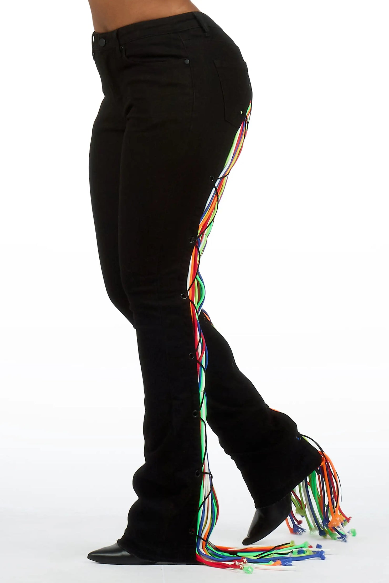 Ottiana Black/Multi Stacked Flare Jean