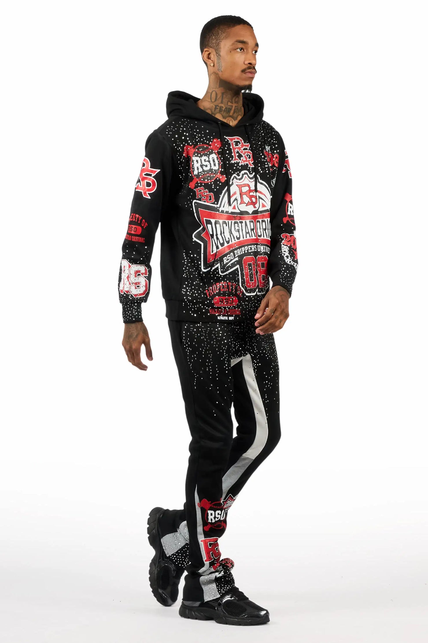 Mavrix Black Rhinestone Hoodie/Stacked Flare Track Set