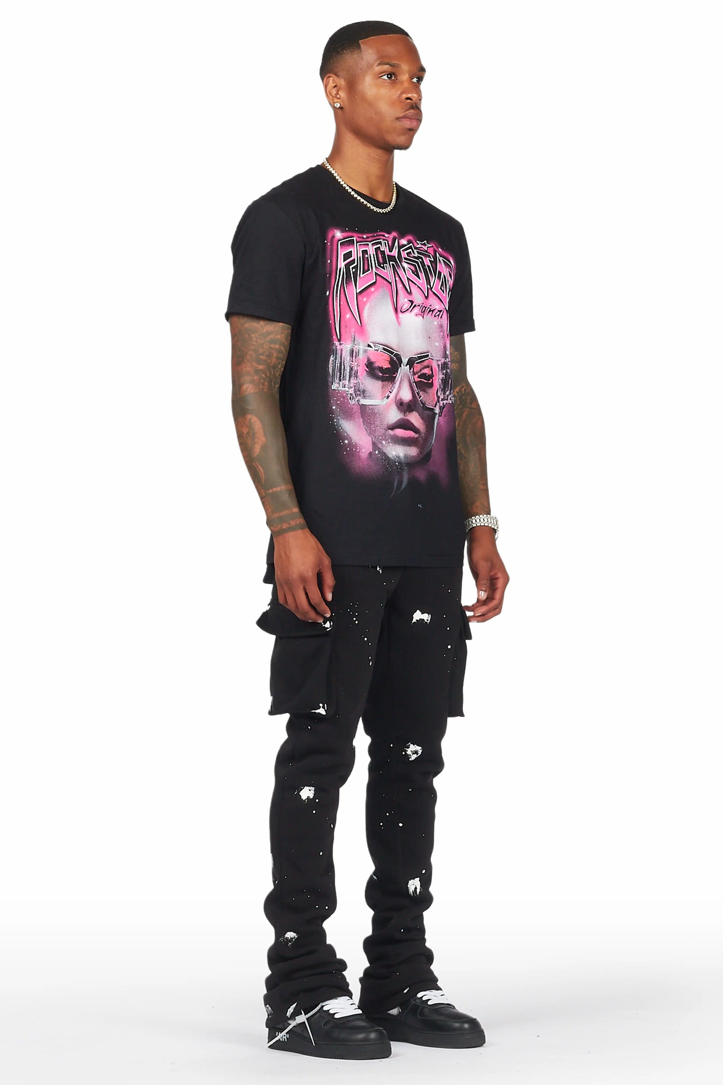 Radko Black Stacked Flare Cargo Pants