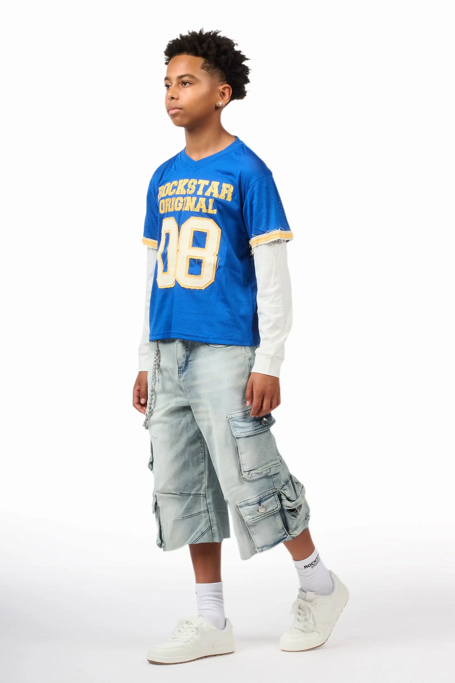 Boys Deston Royal Blue/Blue Double Layer T-Shirt/Denim Jort Set